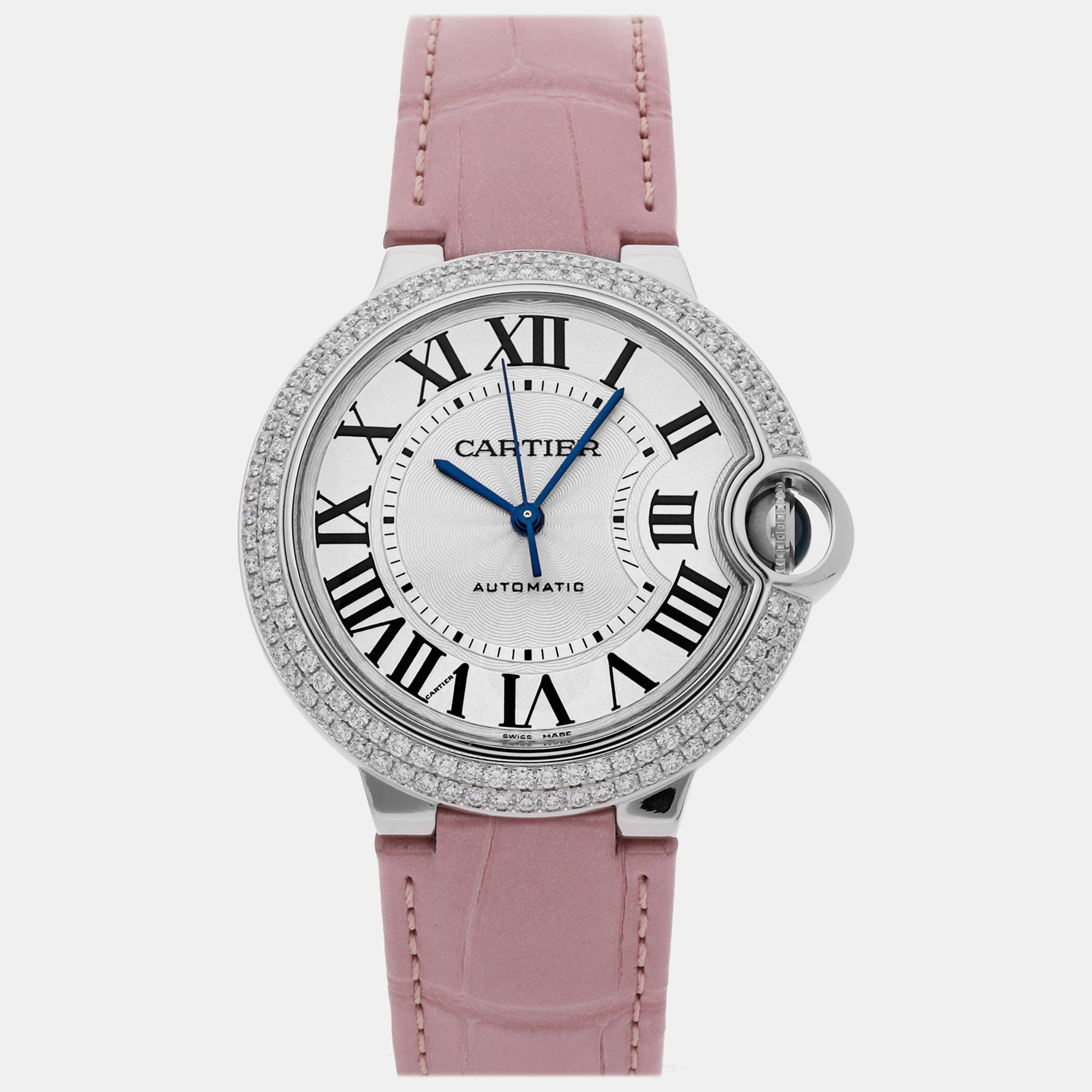 Cartier silver 18k white gold diamond ballon bleu we900651 automatic women's wristwatch 36 mm