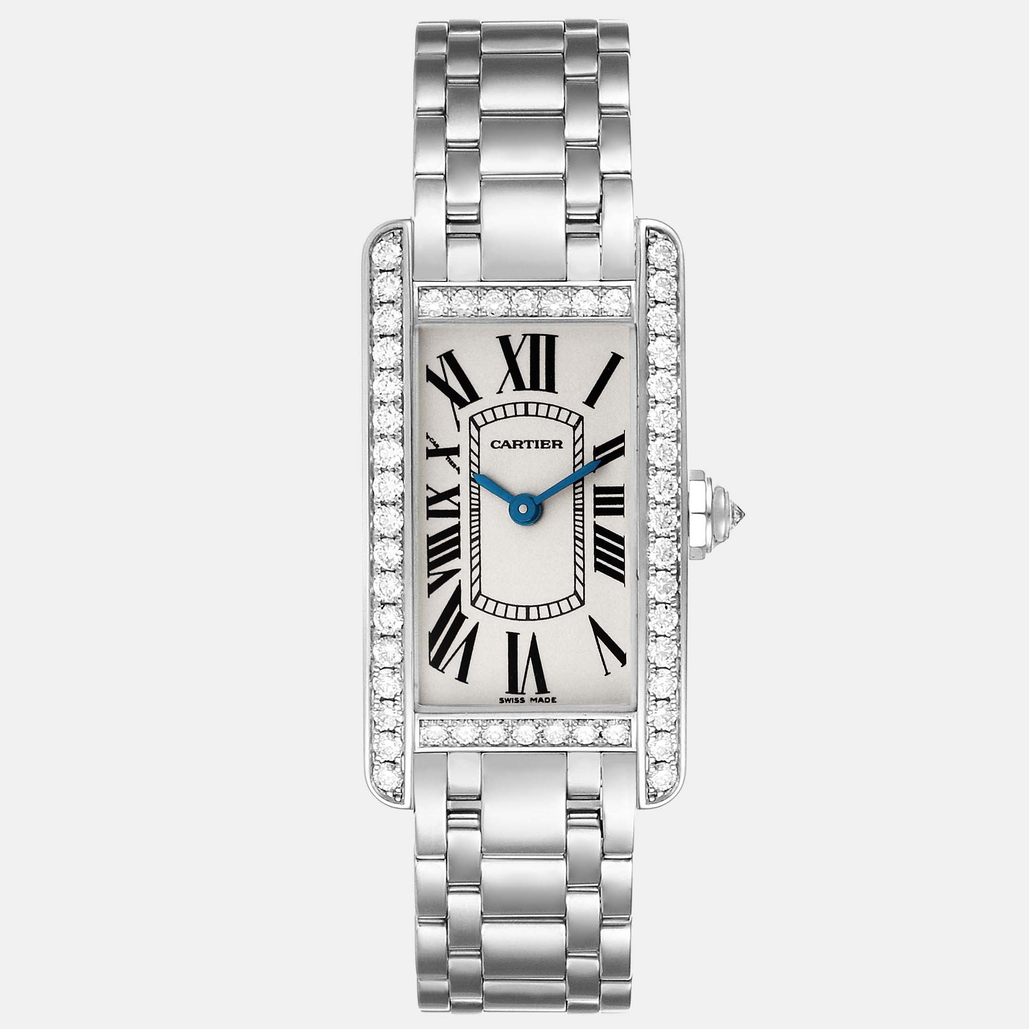 Cartier Tank Americaine White Gold Diamond Ladies Watch WB7073L1 19 X 35 Mm