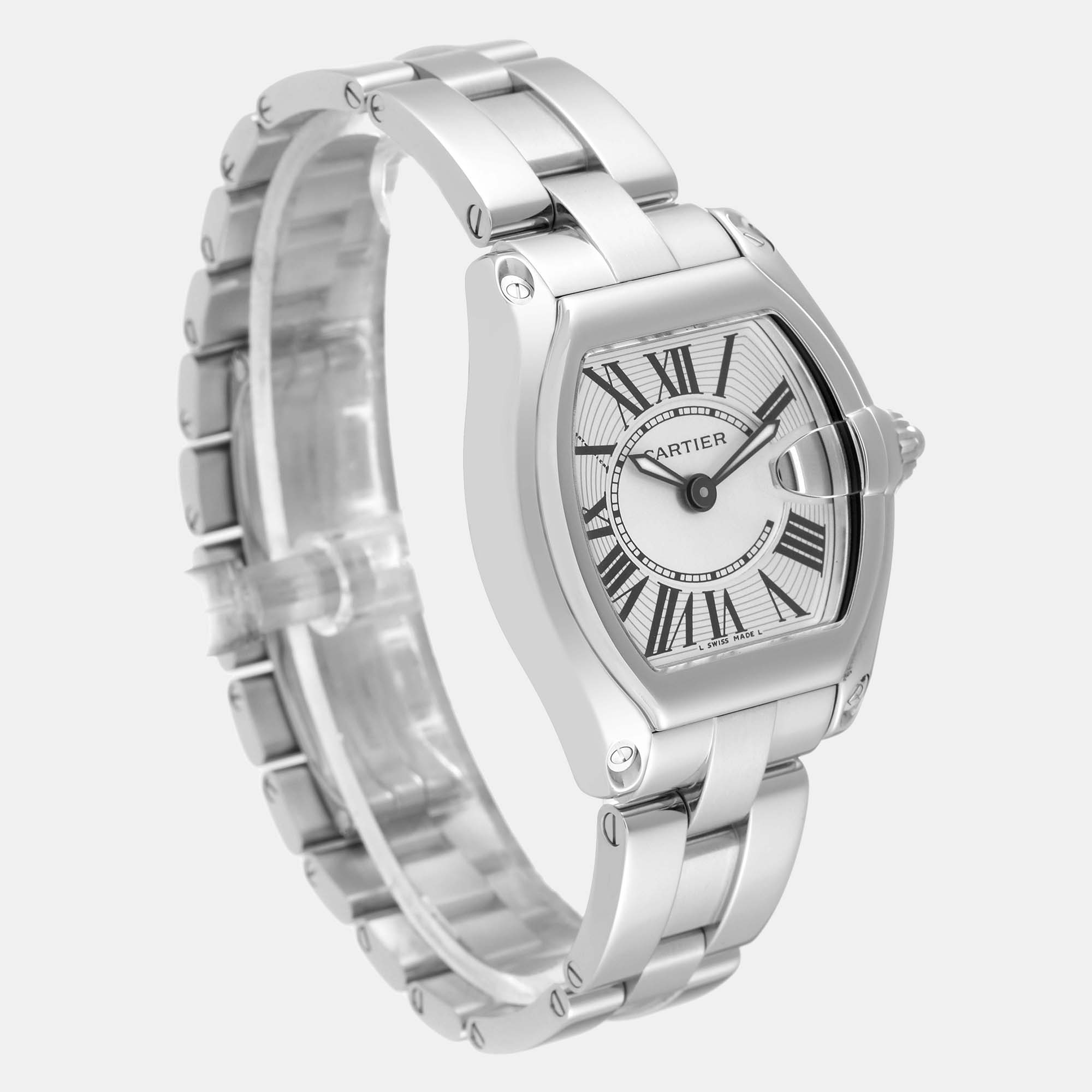 Cartier Roadster Small Silver Dial Steel Ladies Watch W62016V3 36 Mm X 30 Mm