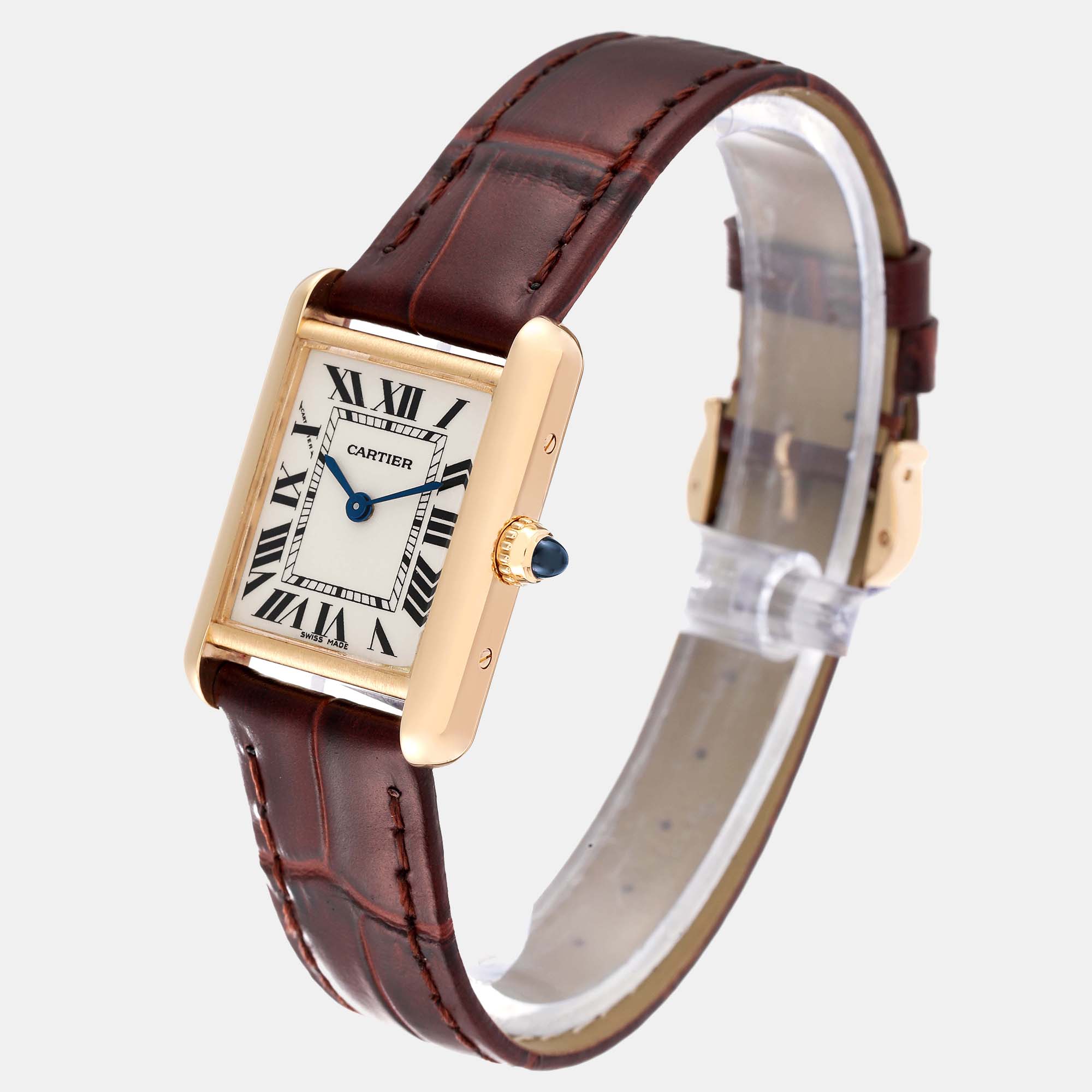 Cartier Tank Louis Small Yellow Gold Brown Strap Ladies Watch W1529856 29.0 Mm X 22.0 Mm