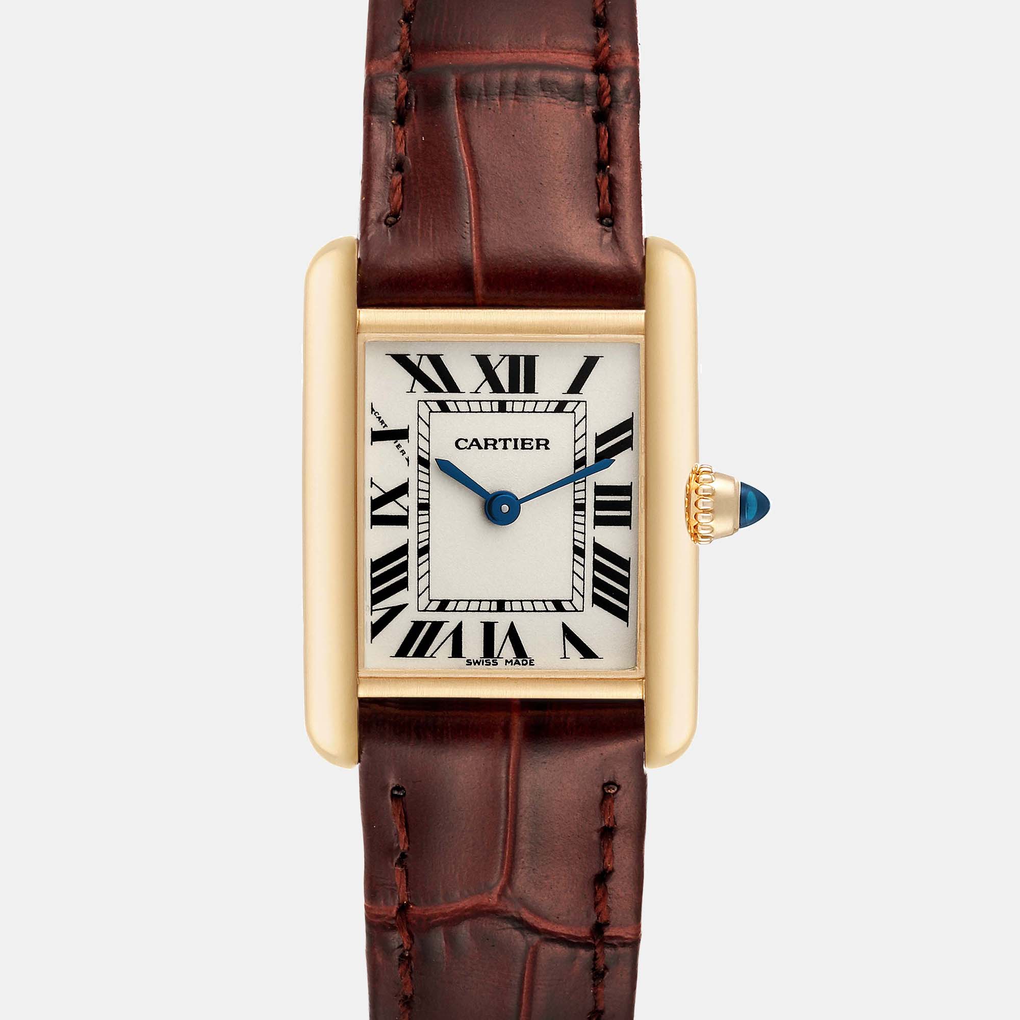 Cartier Tank Louis Small Yellow Gold Brown Strap Ladies Watch W1529856 29.0 Mm X 22.0 Mm