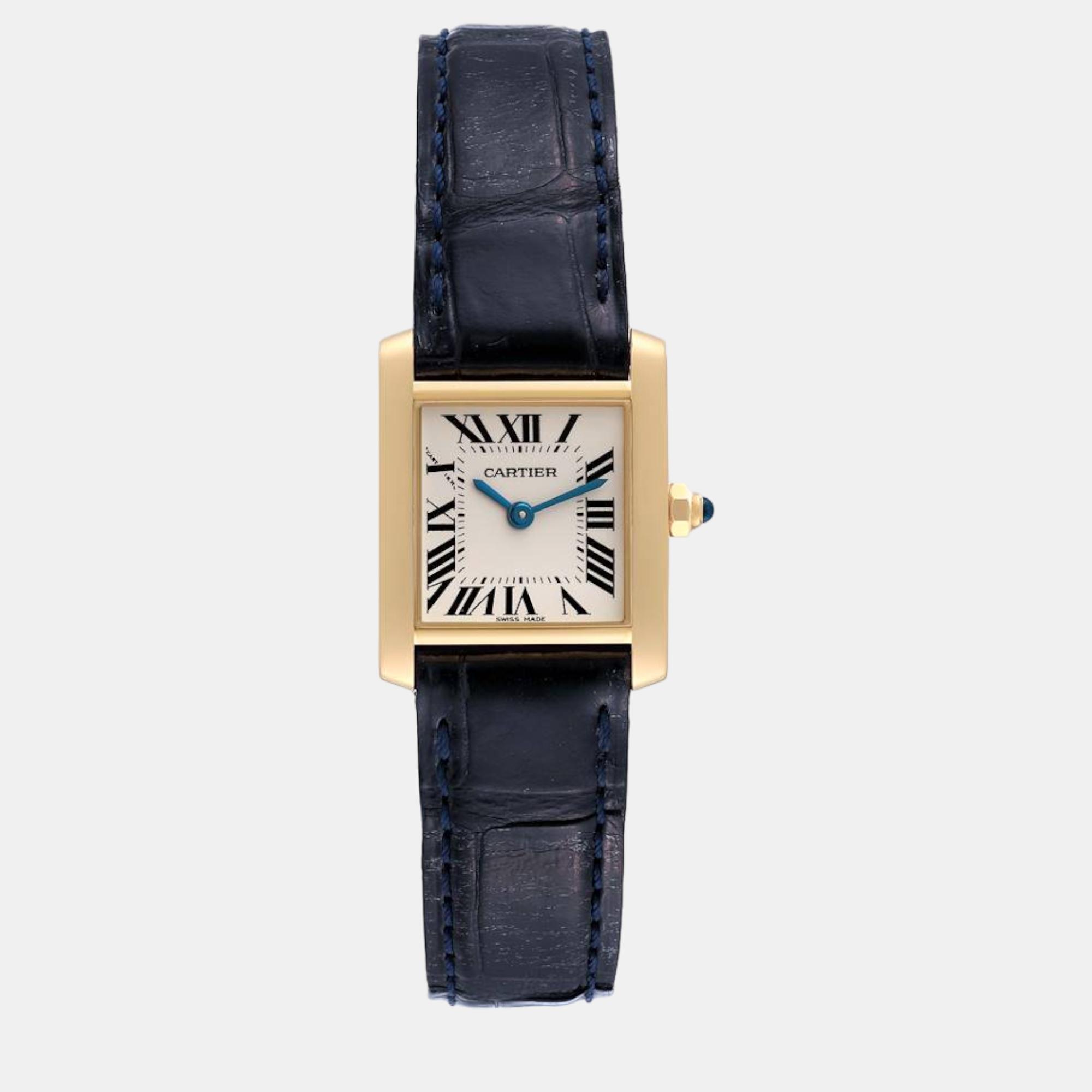 Cartier Tank Francaise Yellow Gold Blue Strap Ladies Watch W5000256