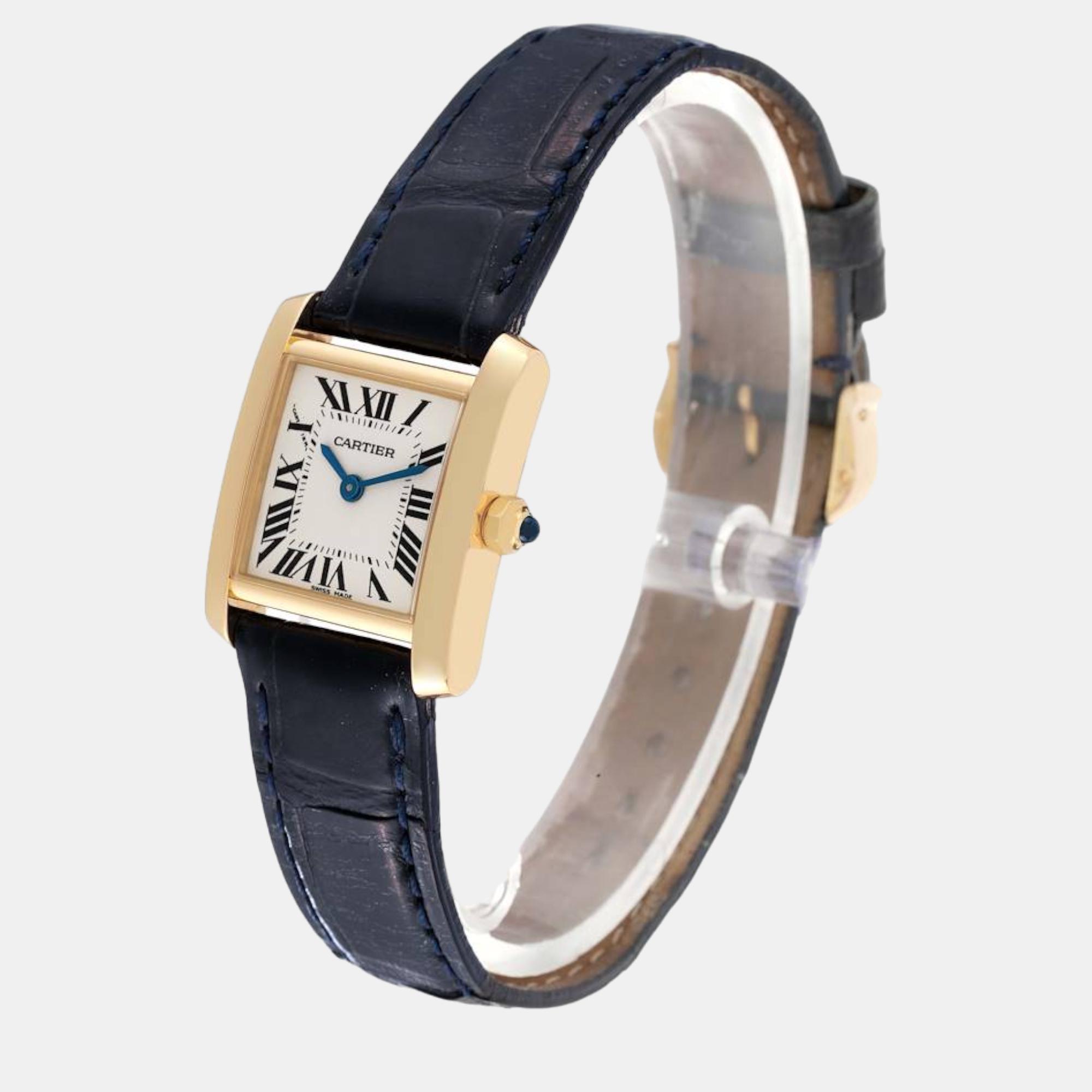 Cartier Tank Francaise Yellow Gold Blue Strap Ladies Watch W5000256