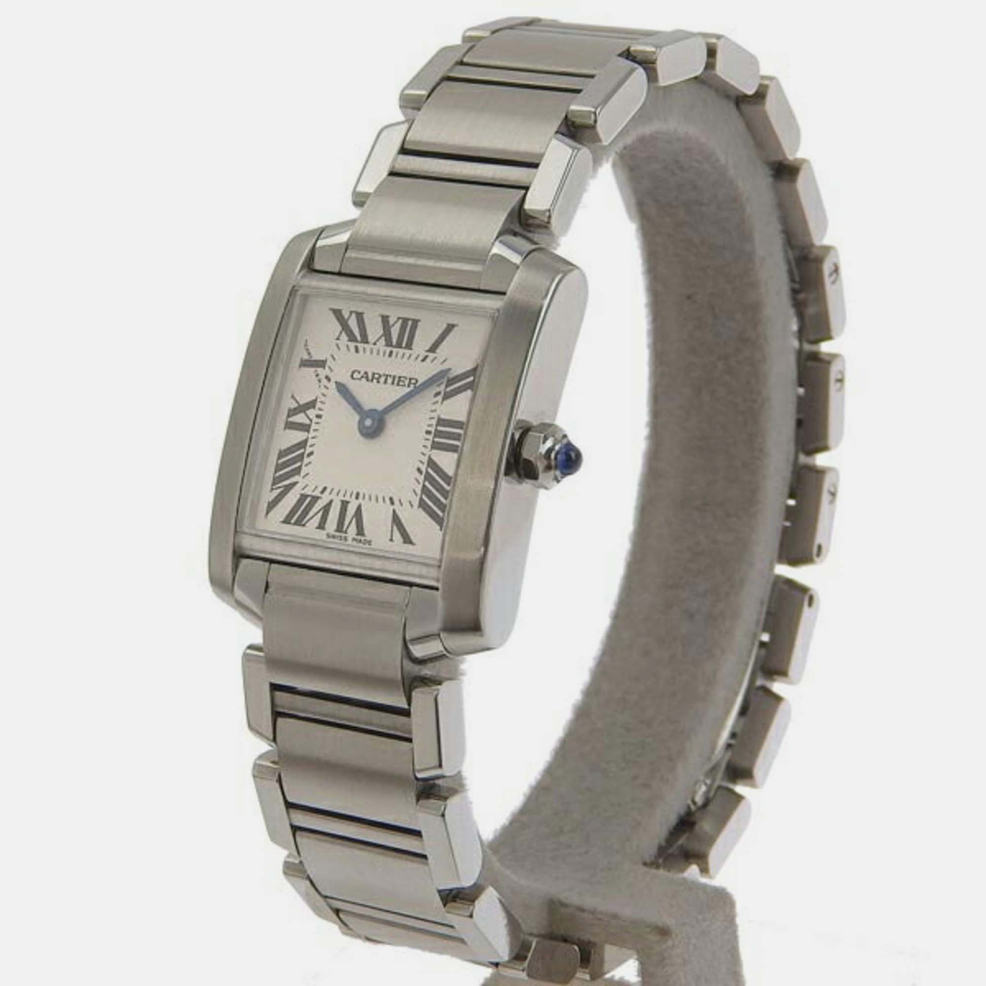 Cartier Silver Stainless Steel Tank Francaise 2384 Quartz Women's Wristwatch 20 Mm