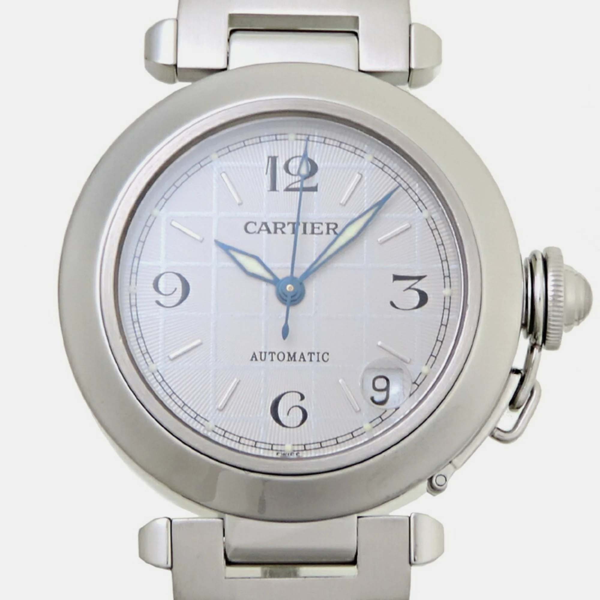 Cartier Silver Stainless Steel Pasha C De Cartier W31023M7 Automatic Women's Wristwatch 35 Mm