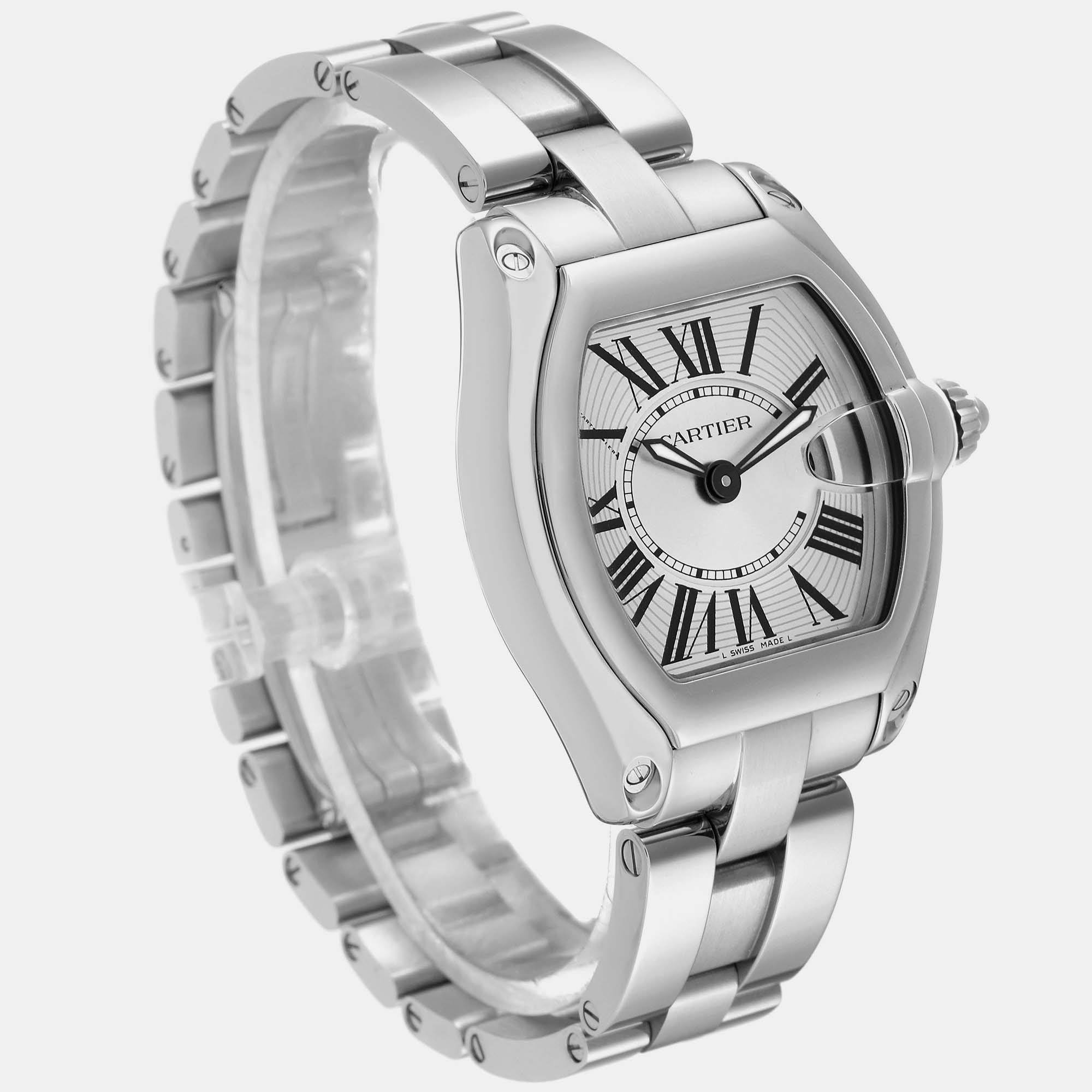 Cartier Roadster Small Silver Dial Steel Ladies Watch W62016V3 36 Mm X 30 Mm