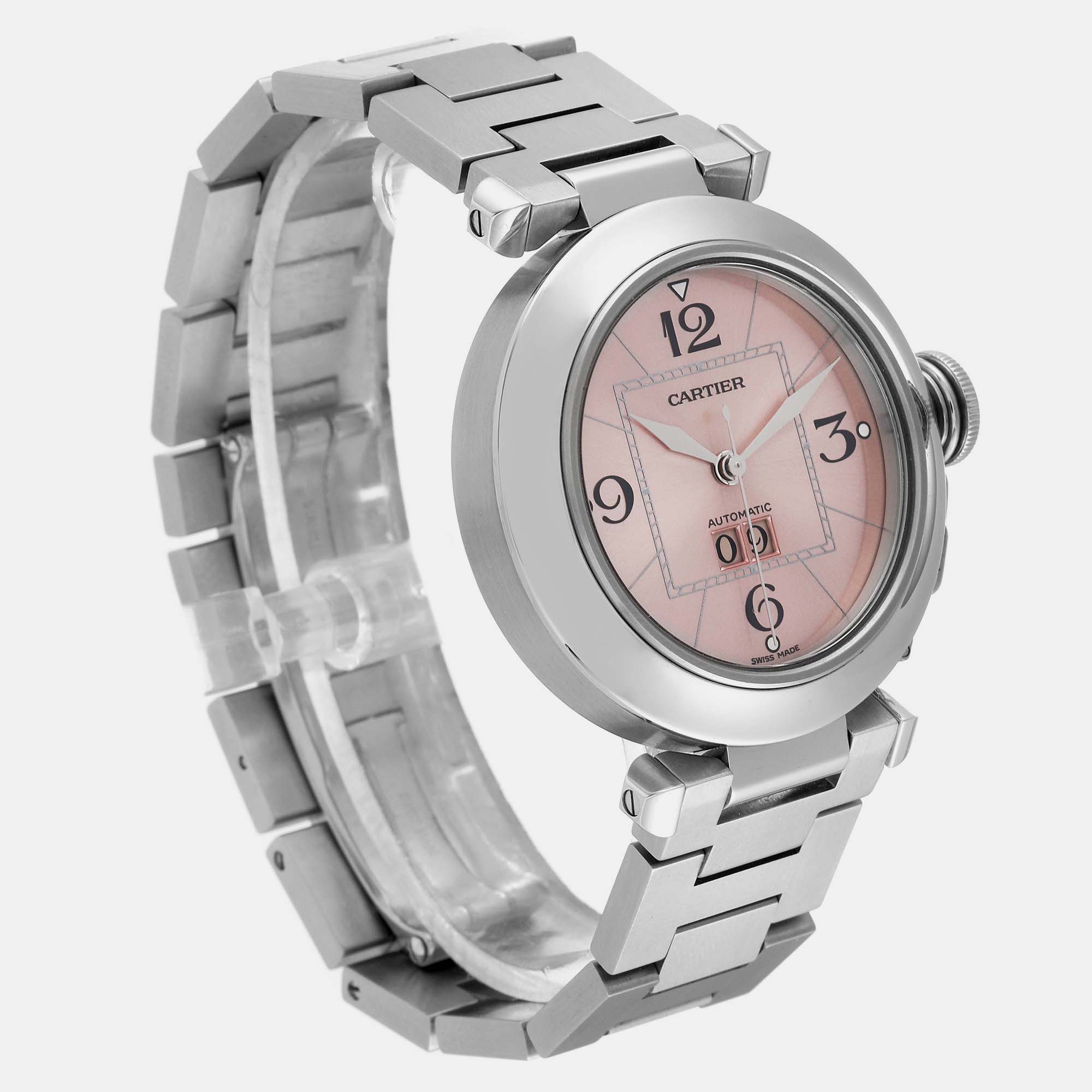 Cartier Pasha Big Date Pink Dial Steel Ladies Watch W31058M7