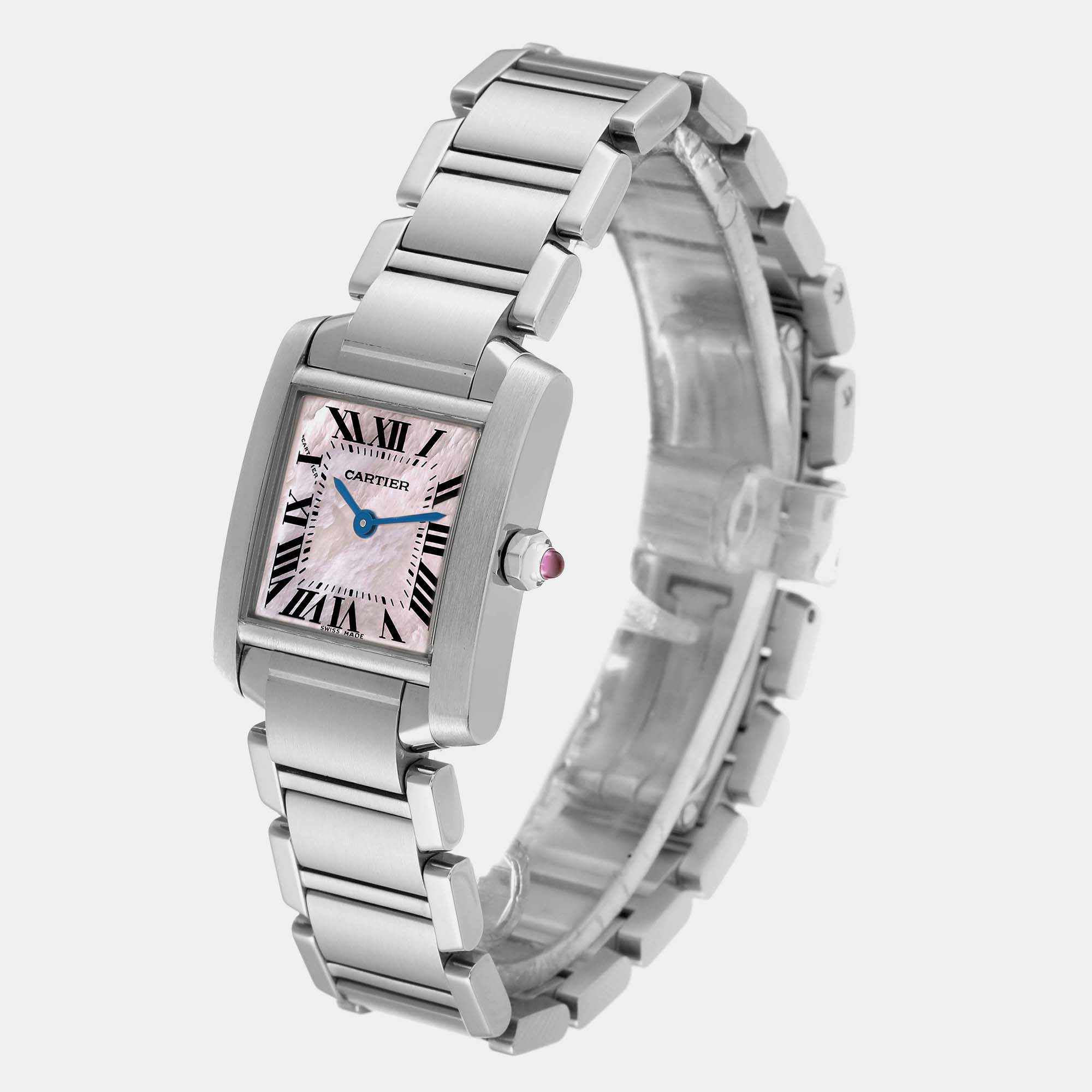 Cartier Tank Francaise Pink Mother Of Pearl Dial Steel Ladies Watch W51028Q3 20.0 Mm X 25.0 Mm