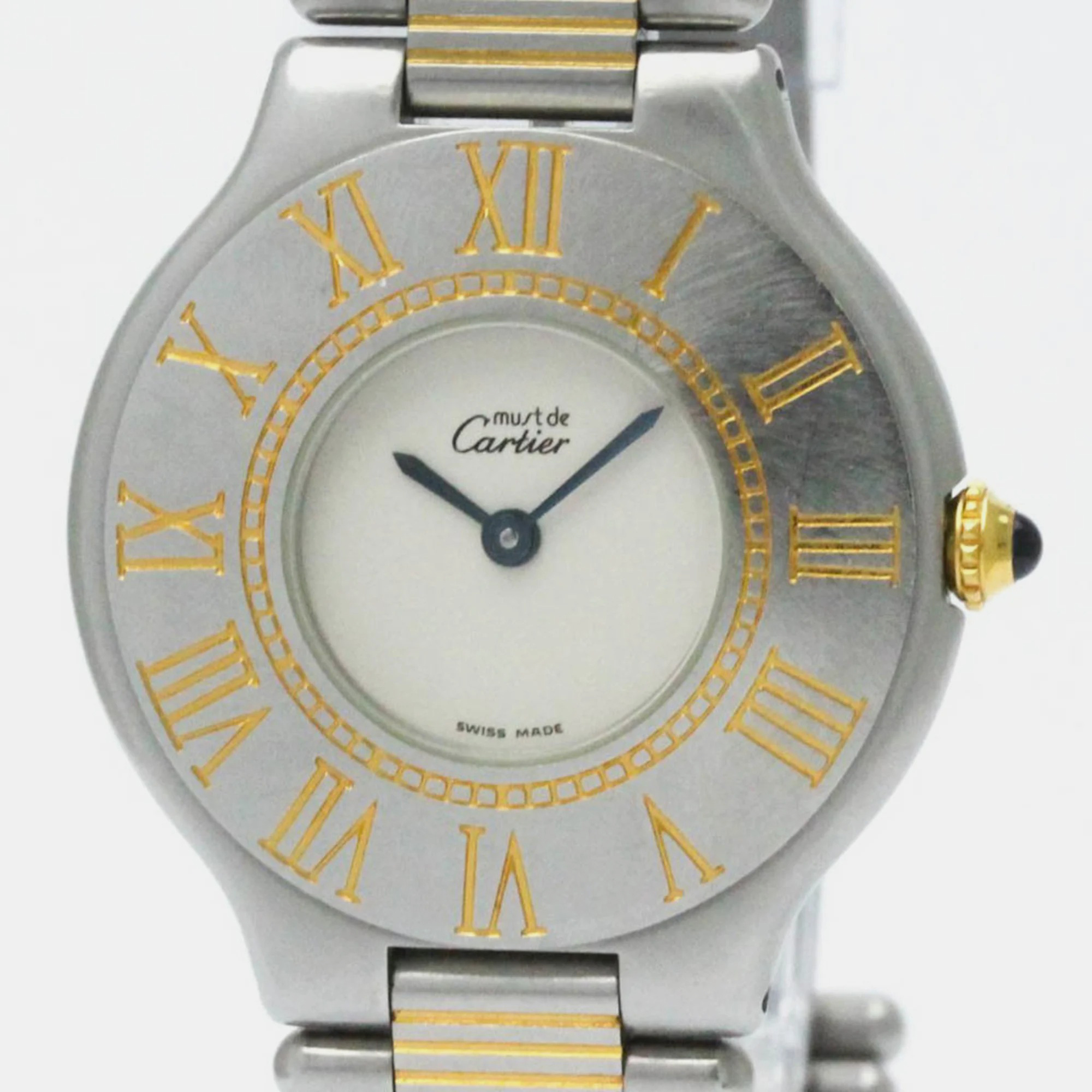 Cartier silver yellow gold plated and stainless steel must 21 de cartier quartz women's wristwatch 31 mm