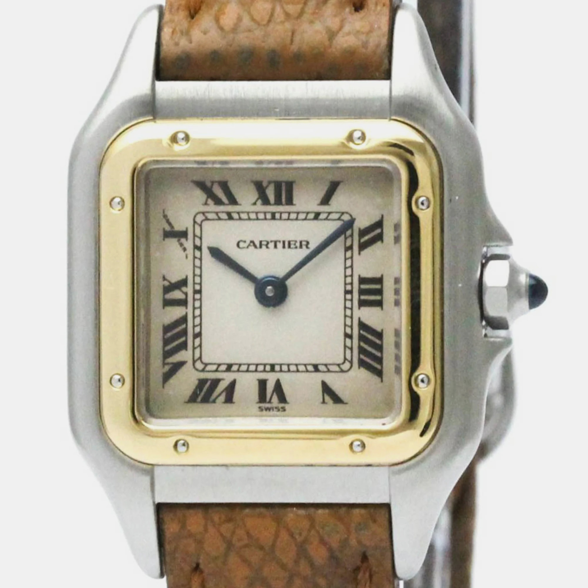 Cartier Silver 18k Yellow Gold And Stainless Steel Panthere Quartz Women's Wristwatch 22 Mm