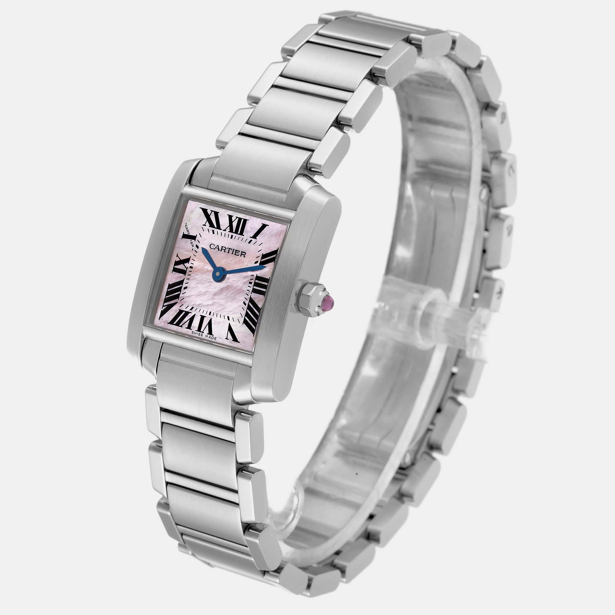 Cartier Tank Francaise Pink Mother Of Pearl Dial Steel Ladies Watch W51028Q3