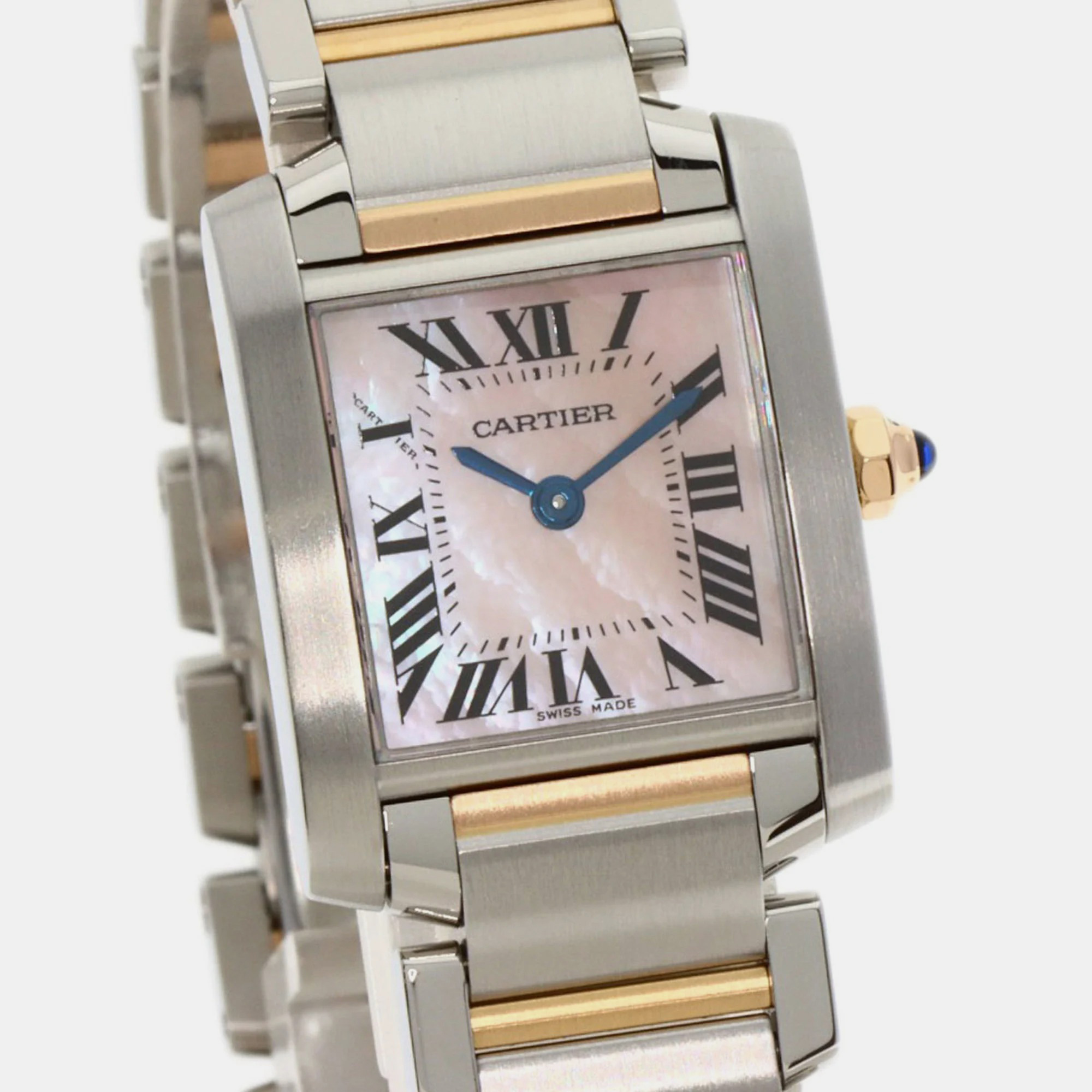 Cartier Pink 18k Rose Gold And Stainless Steel Tank Francaise W51027Q4 Quartz Women's Wristwatch 20 Mm