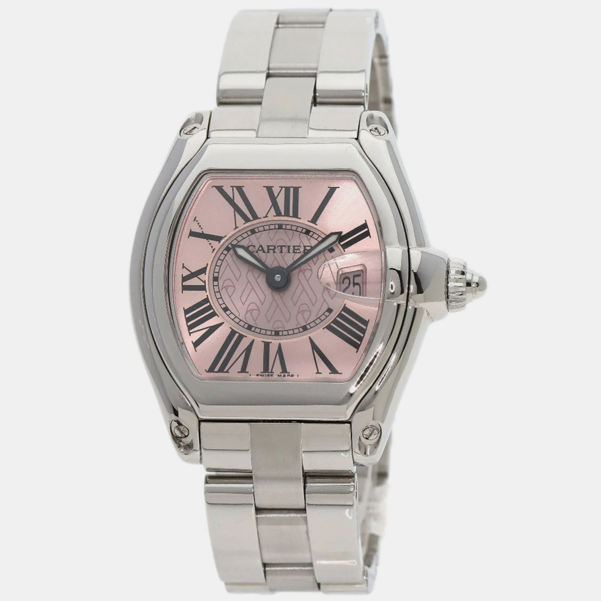 Cartier Pink Stainless Steel Roadster W62043V3 Quartz Women's Wristwatch 31 Mm