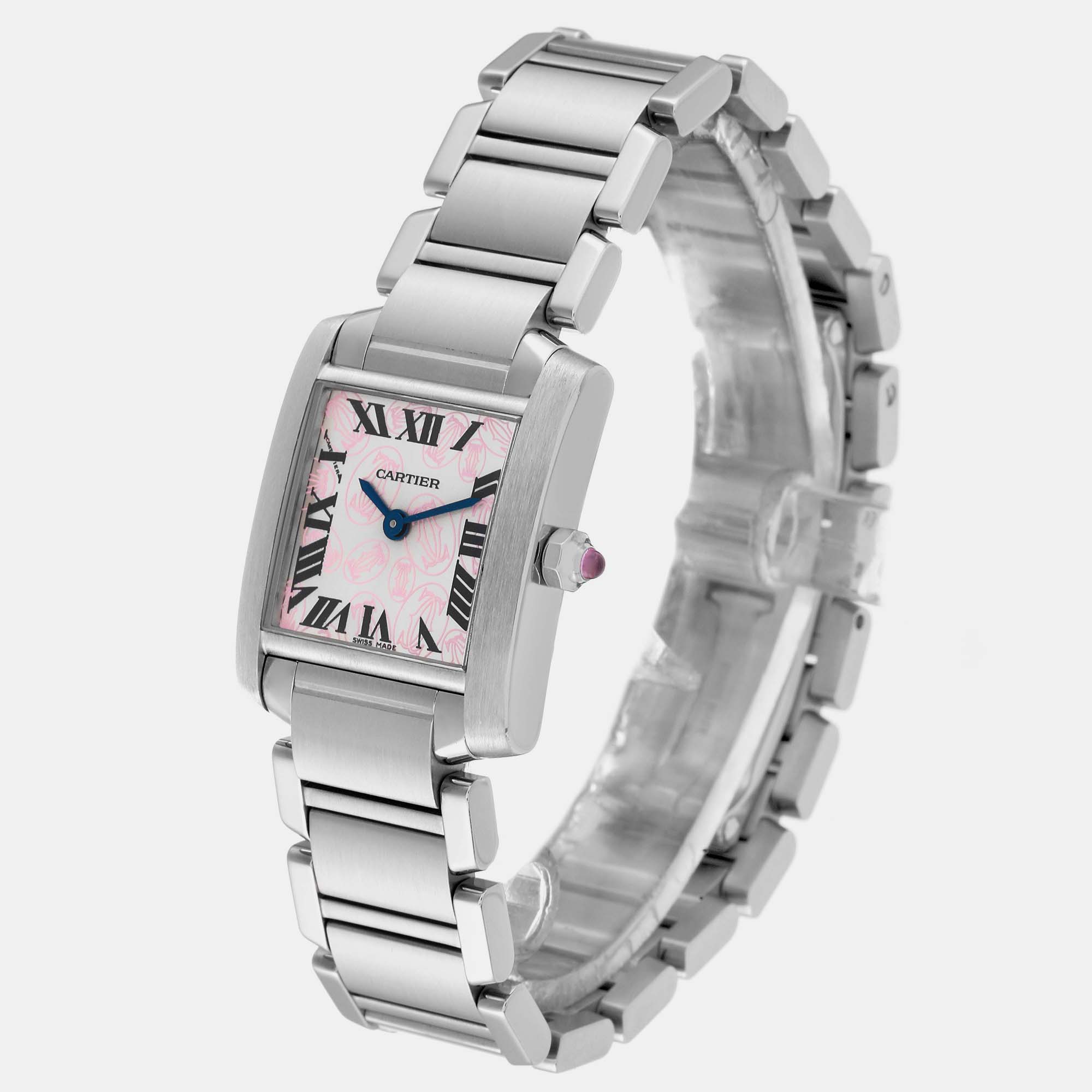 Cartier Tank Francaise Pink Double C Decor Limited Edition Steel Ladies Watch W51031Q3 20 X 25 Mm