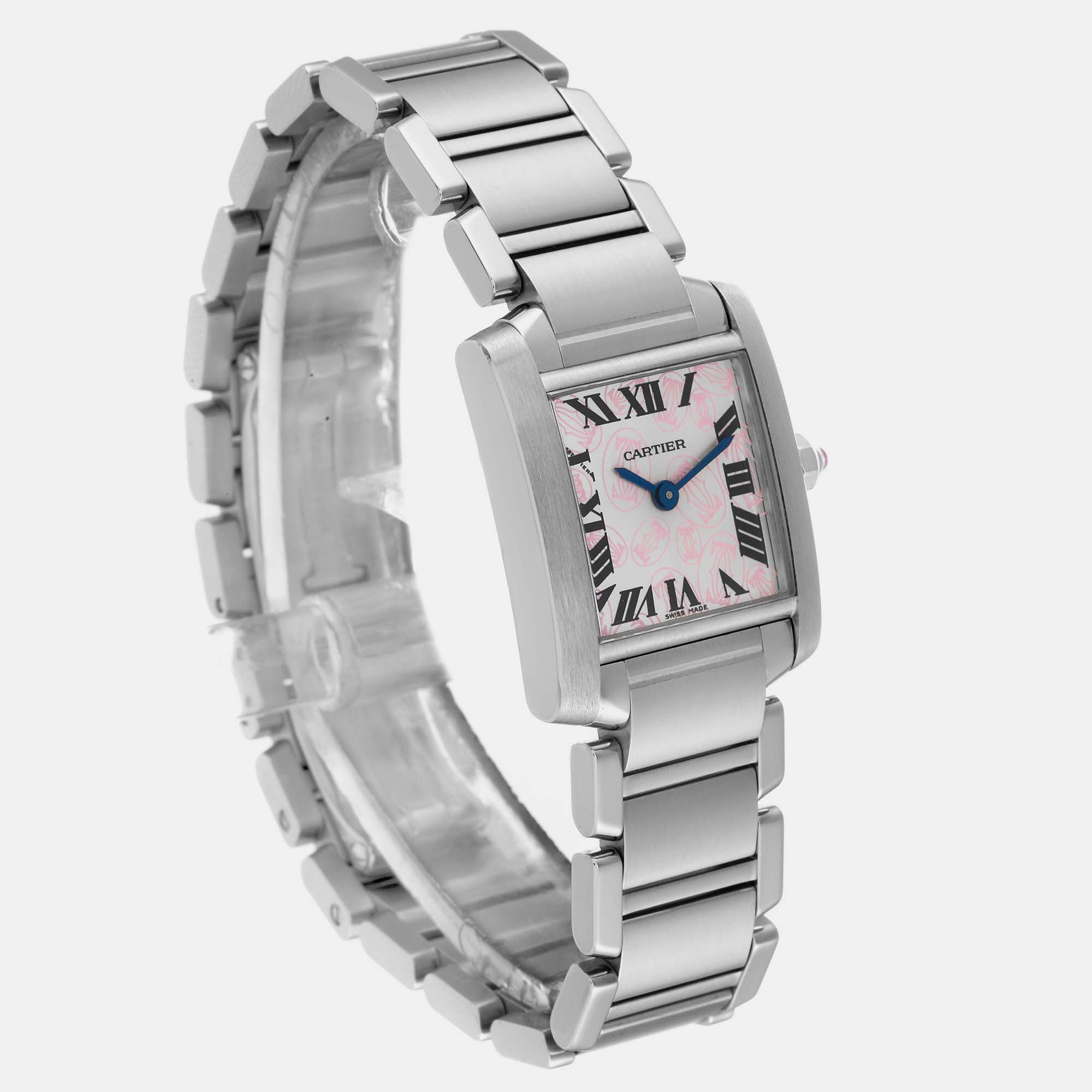 Cartier Tank Francaise Pink Double C Decor Limited Edition Steel Ladies Watch W51031Q3 20 X 25 Mm