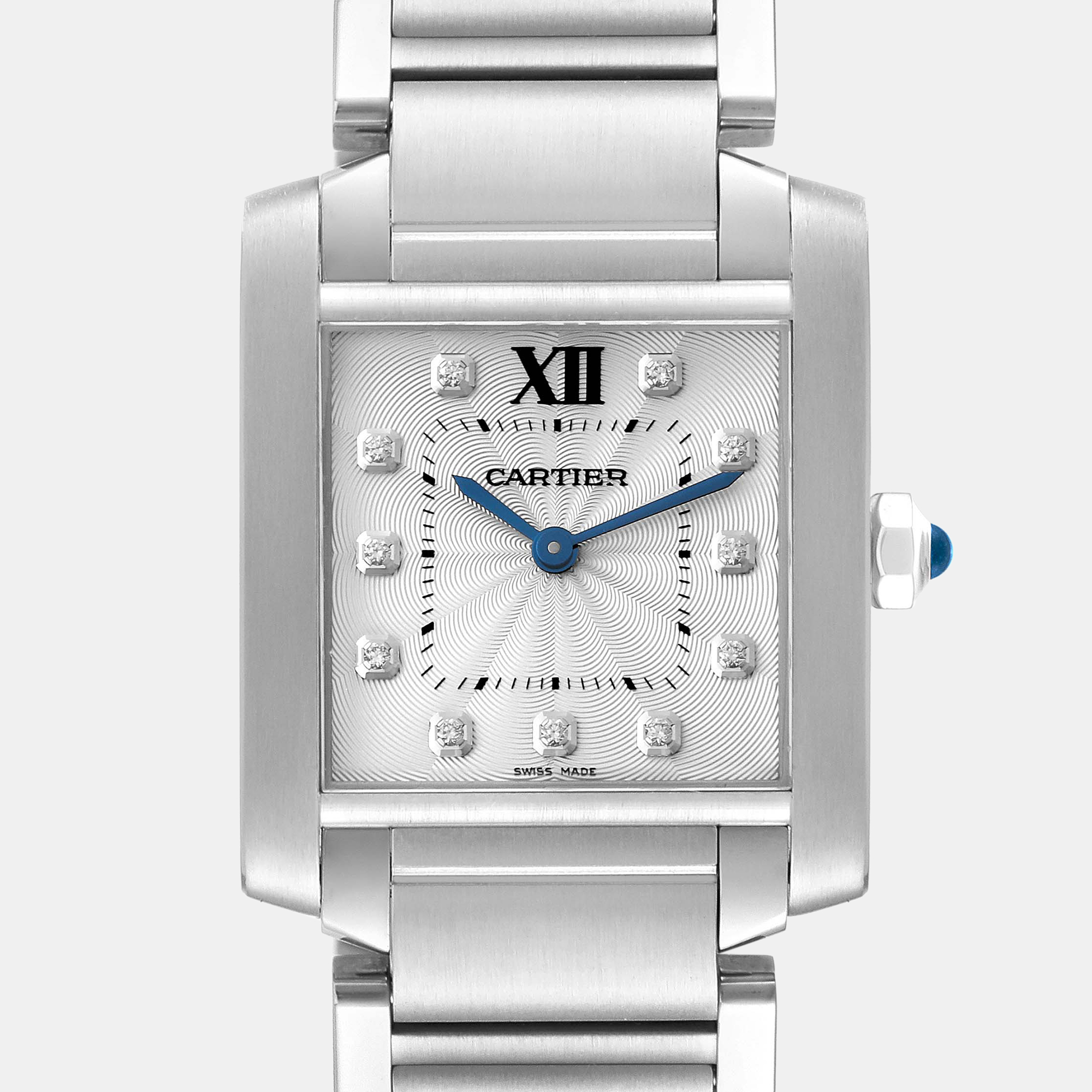 Cartier Tank Francaise Midsize Diamond Steel Ladies Watch WE110007 25 X 30 Mm