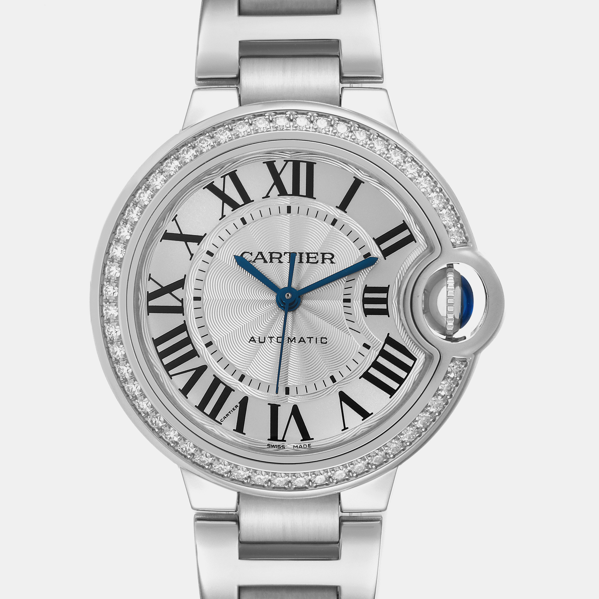 Cartier Ballon Bleu Steel Diamond Bezel Ladies Watch W4BB0016 33 Mm