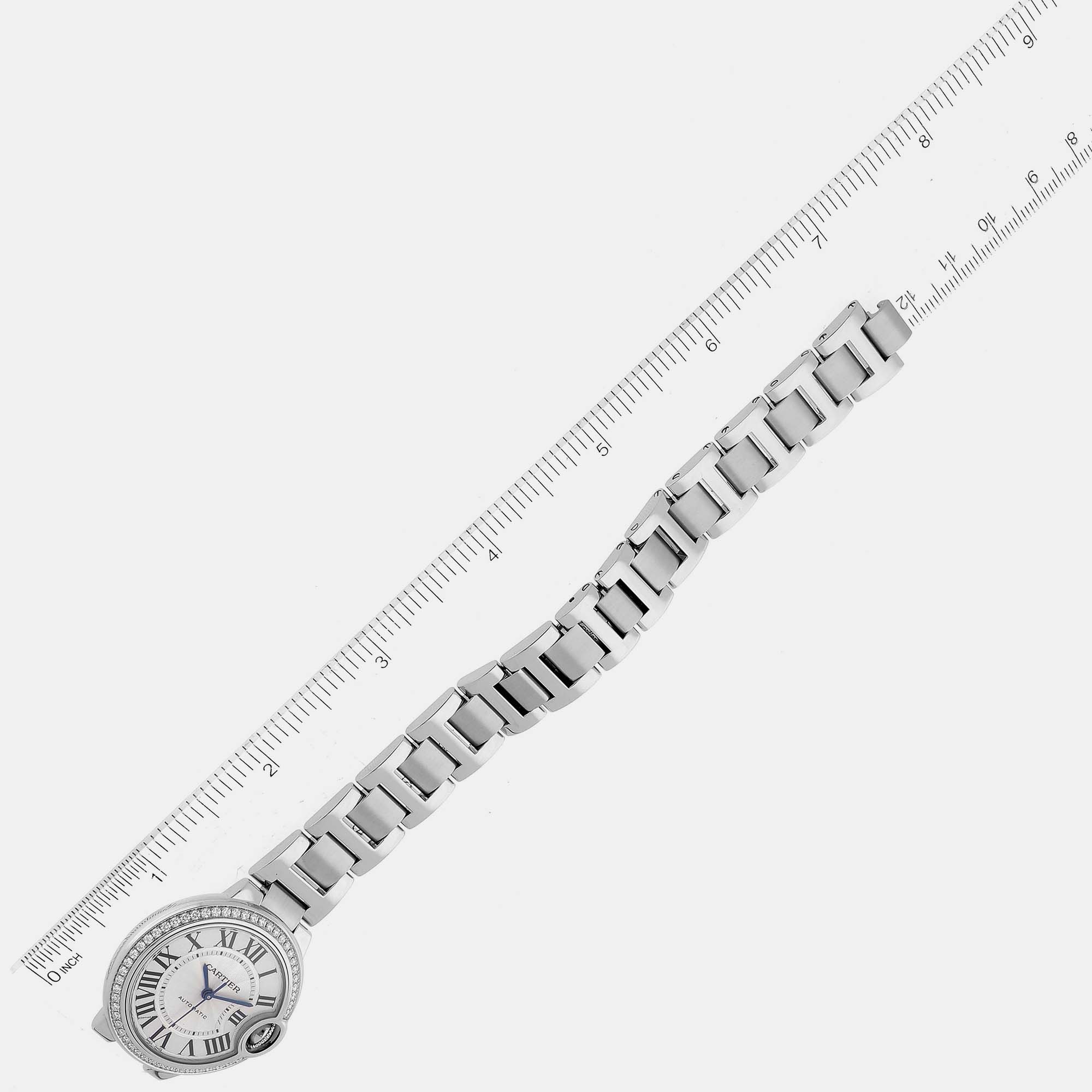 Cartier Ballon Bleu Steel Diamond Bezel Ladies Watch W4BB0016 33 Mm