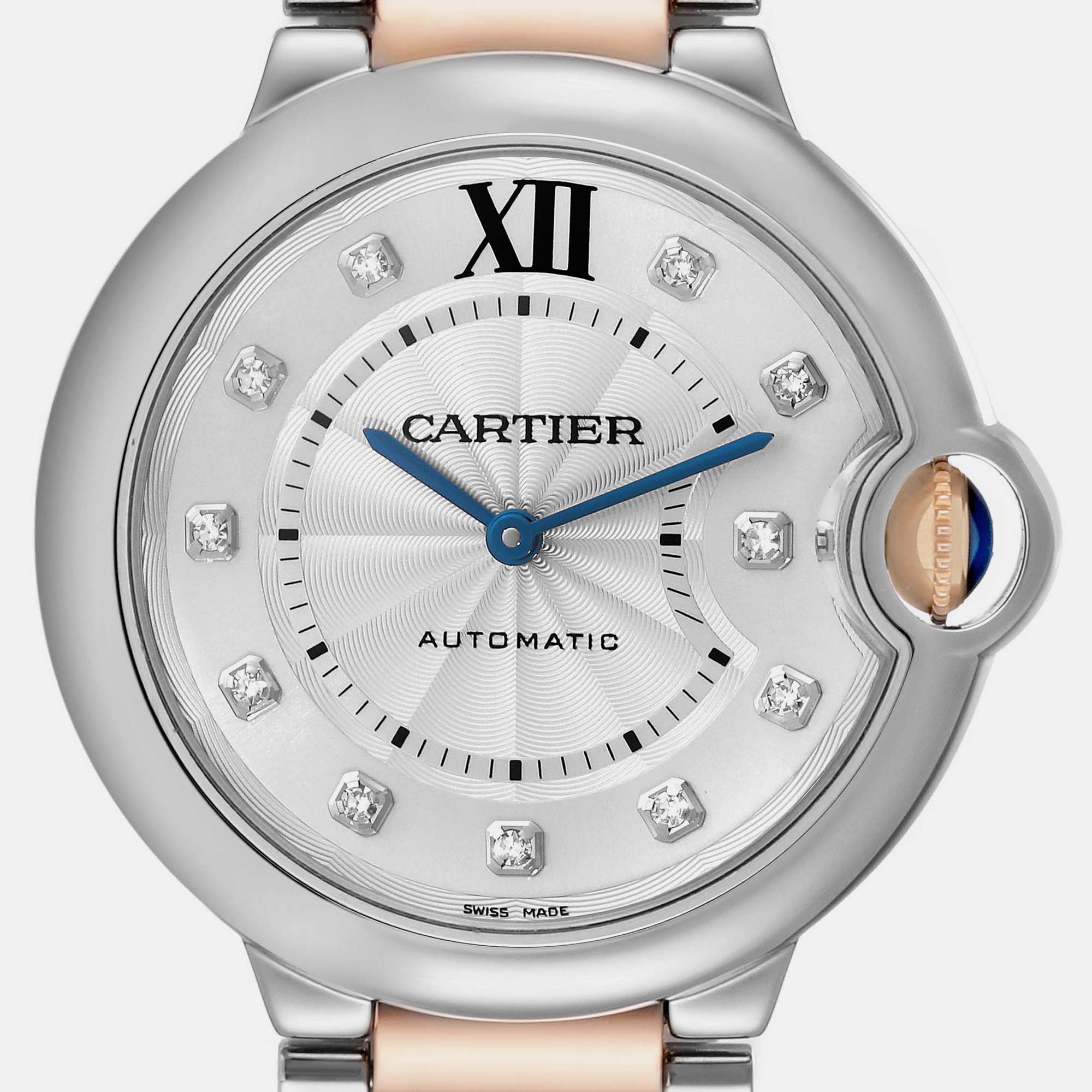 Cartier Ballon Bleu Midsize Steel Rose Gold Diamond Ladies Watch W3BB0018 36 Mm