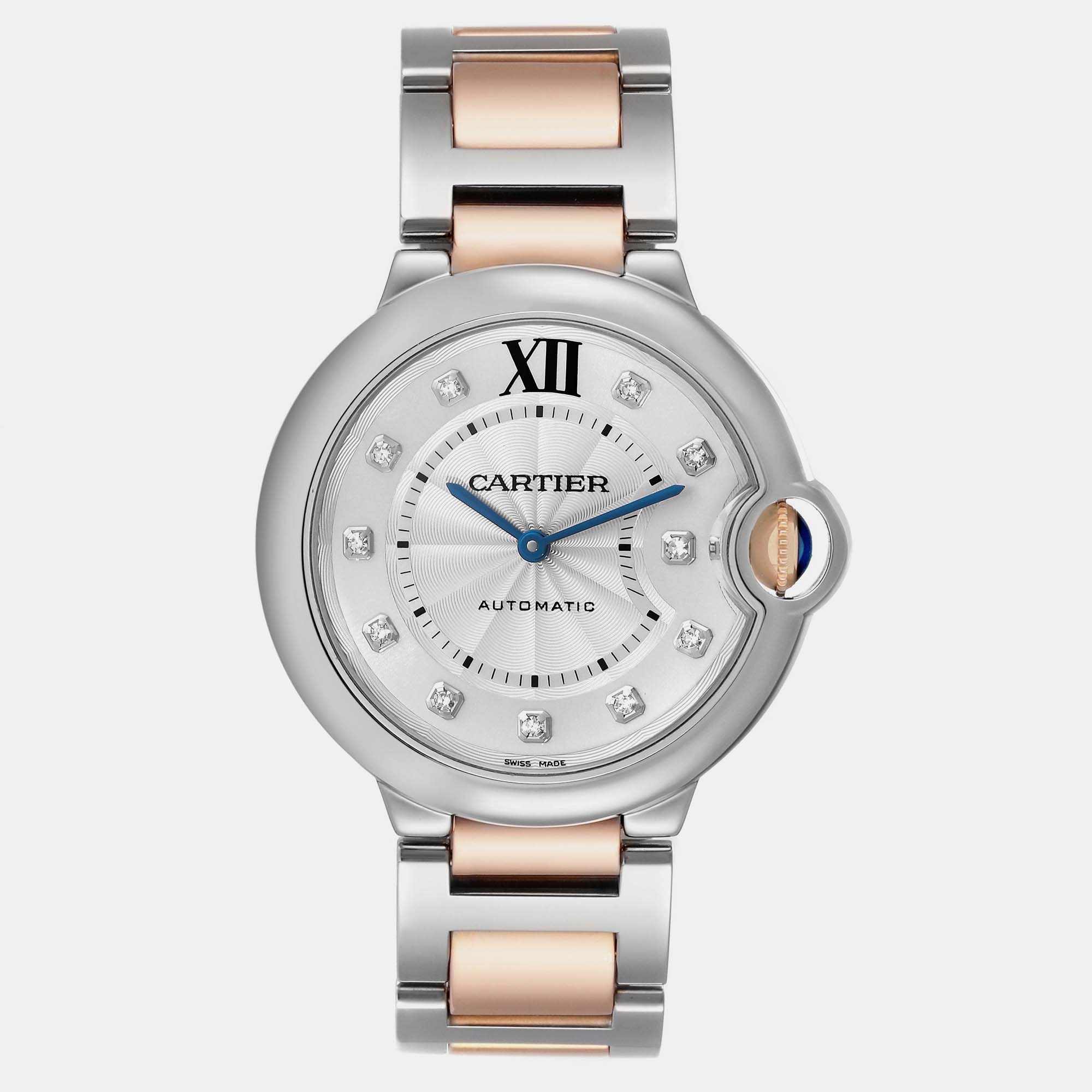 Cartier Ballon Bleu Midsize Steel Rose Gold Diamond Ladies Watch W3BB0018 36 Mm