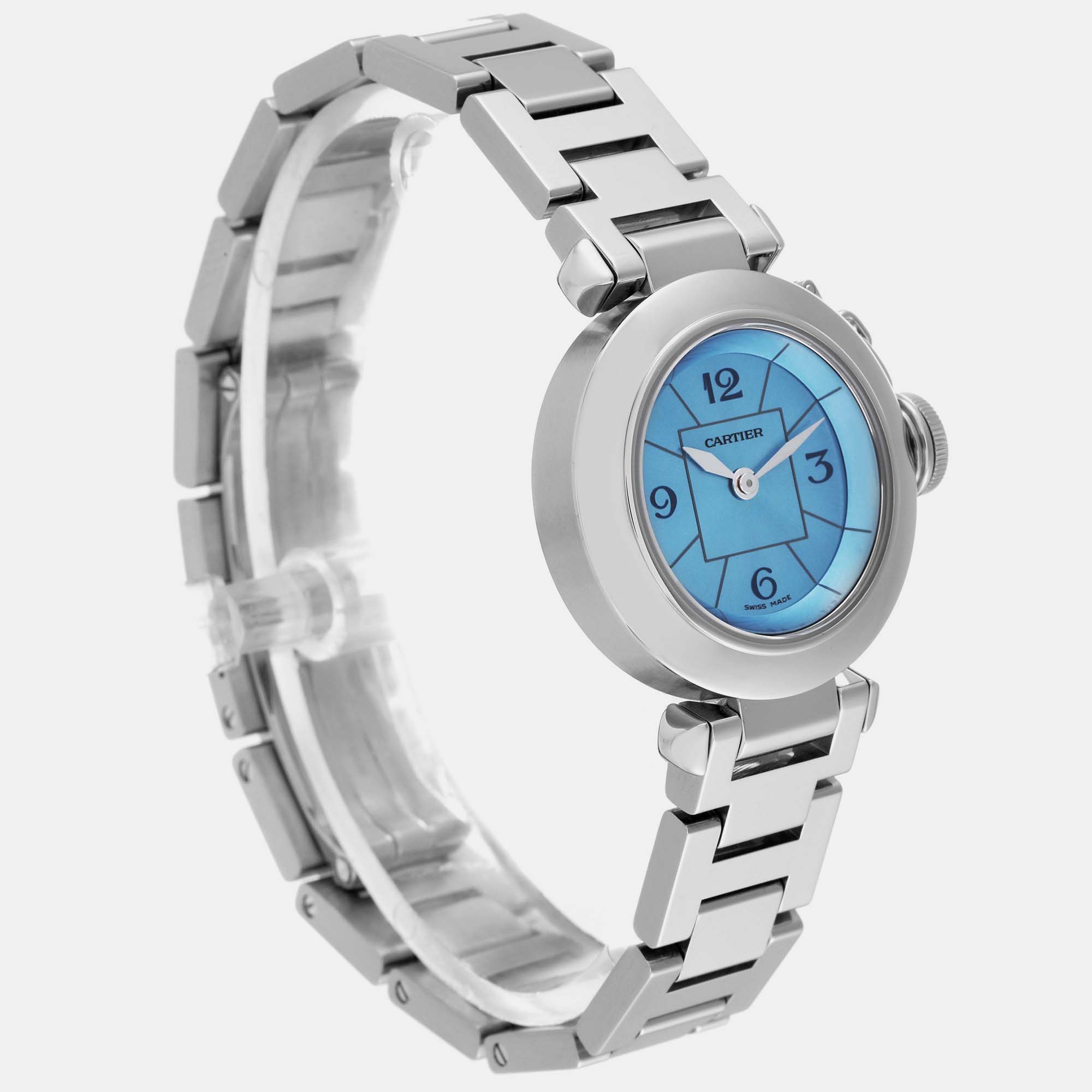 Cartier Miss Pasha 1st Anniversary Blue Dial Steel Ladies Watch W3140024 27 Mm
