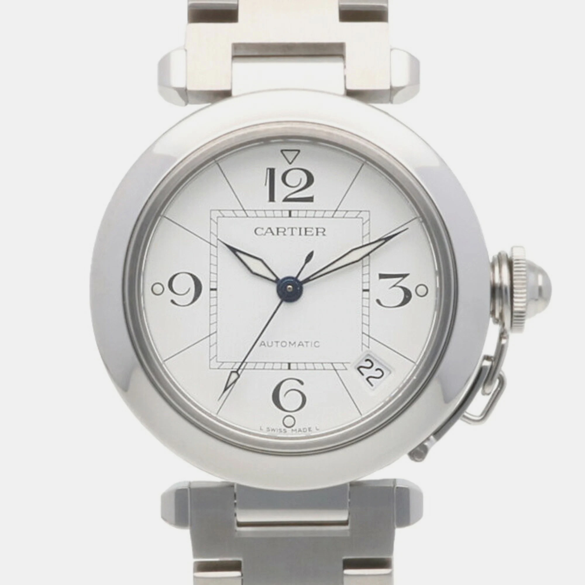 Cartier Silver Stainless Steel Pasha C De Cartier 2324 Automatic Women's Wristwatch 35.5 Mm