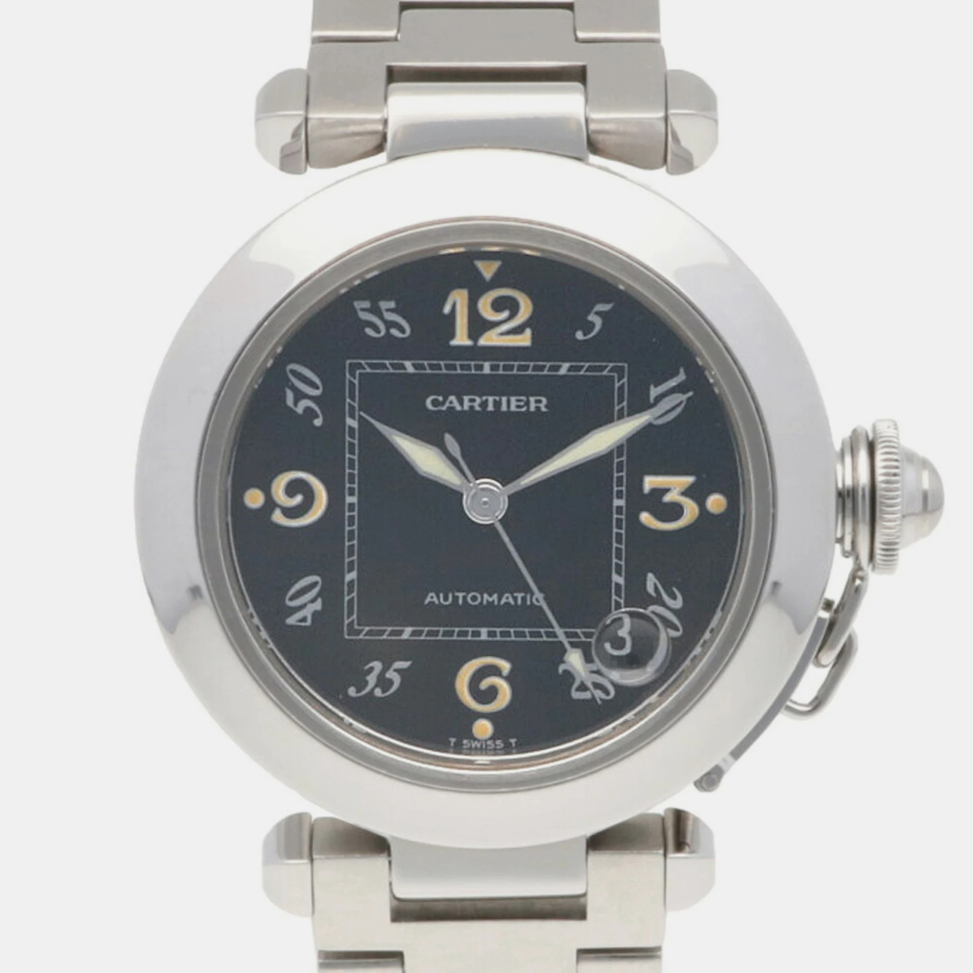 Cartier Black Stainless Steel Pasha C De Cartier 2324 Automatic Women's Wristwatch 35.5 Mm