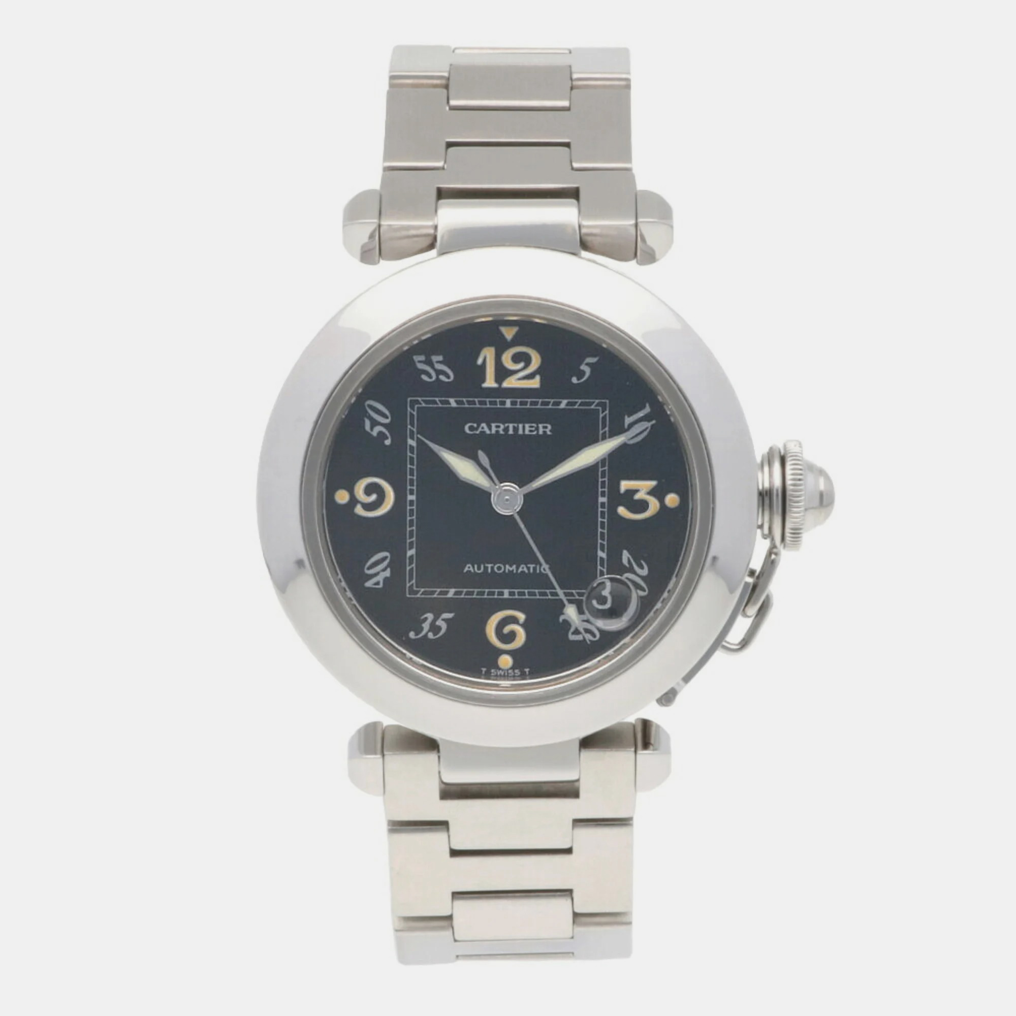 Cartier Black Stainless Steel Pasha C De Cartier 2324 Automatic Women's Wristwatch 35.5 Mm