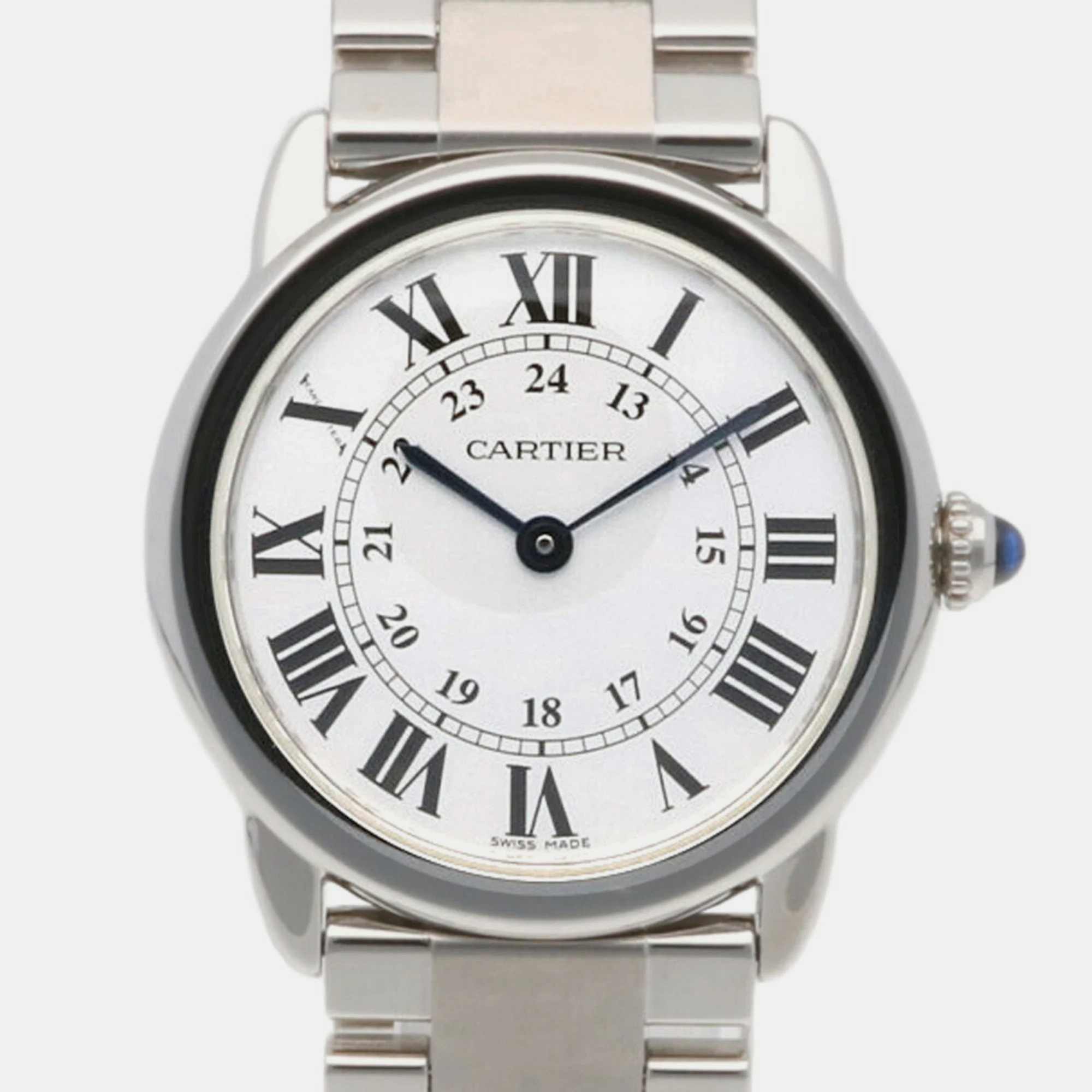 Cartier Silver Stainless Steel Ronde Solo W6701004 Quartz Women's Wristwatch 29.5 Mm
