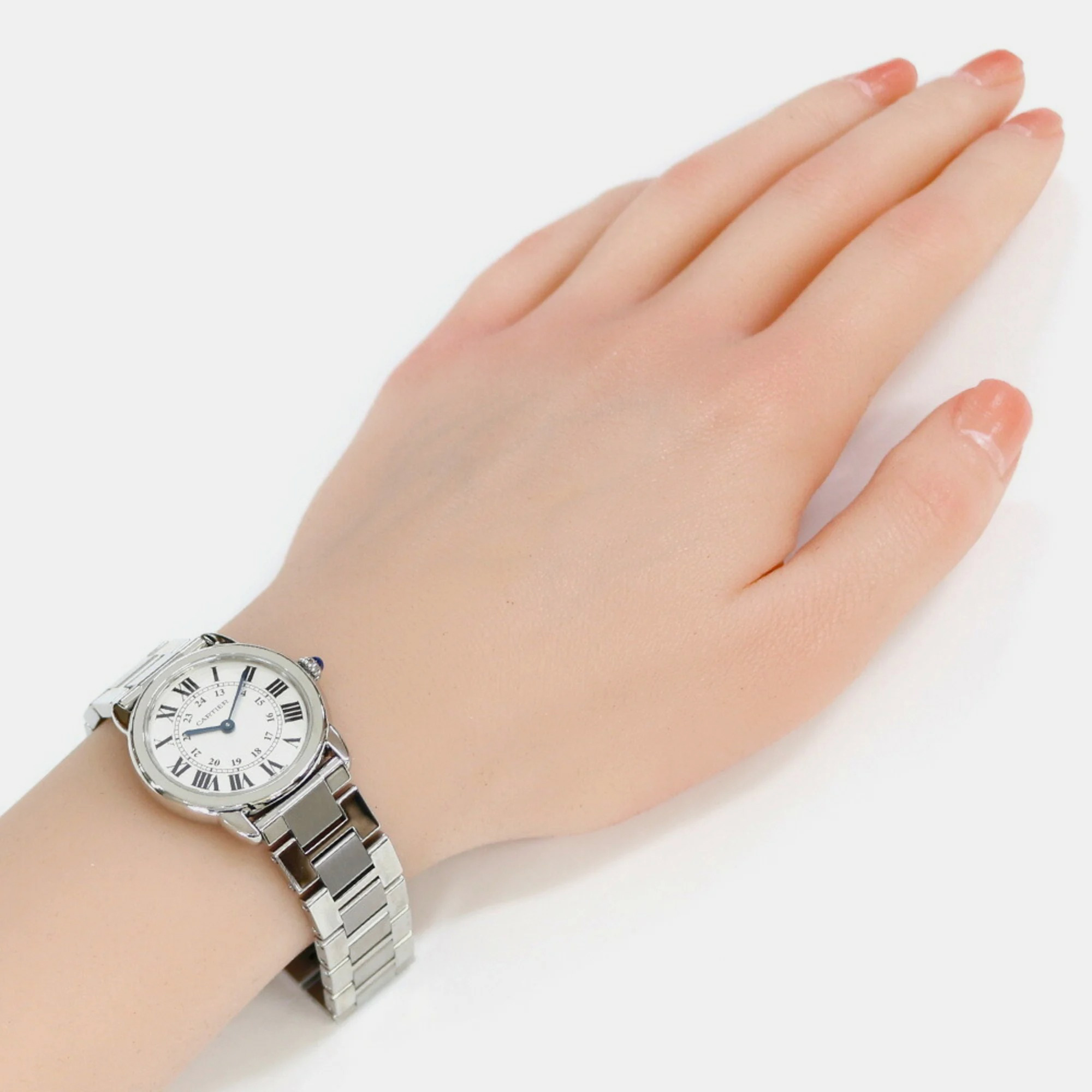 Cartier Silver Stainless Steel Ronde Solo W6701004 Quartz Women's Wristwatch 29.5 Mm