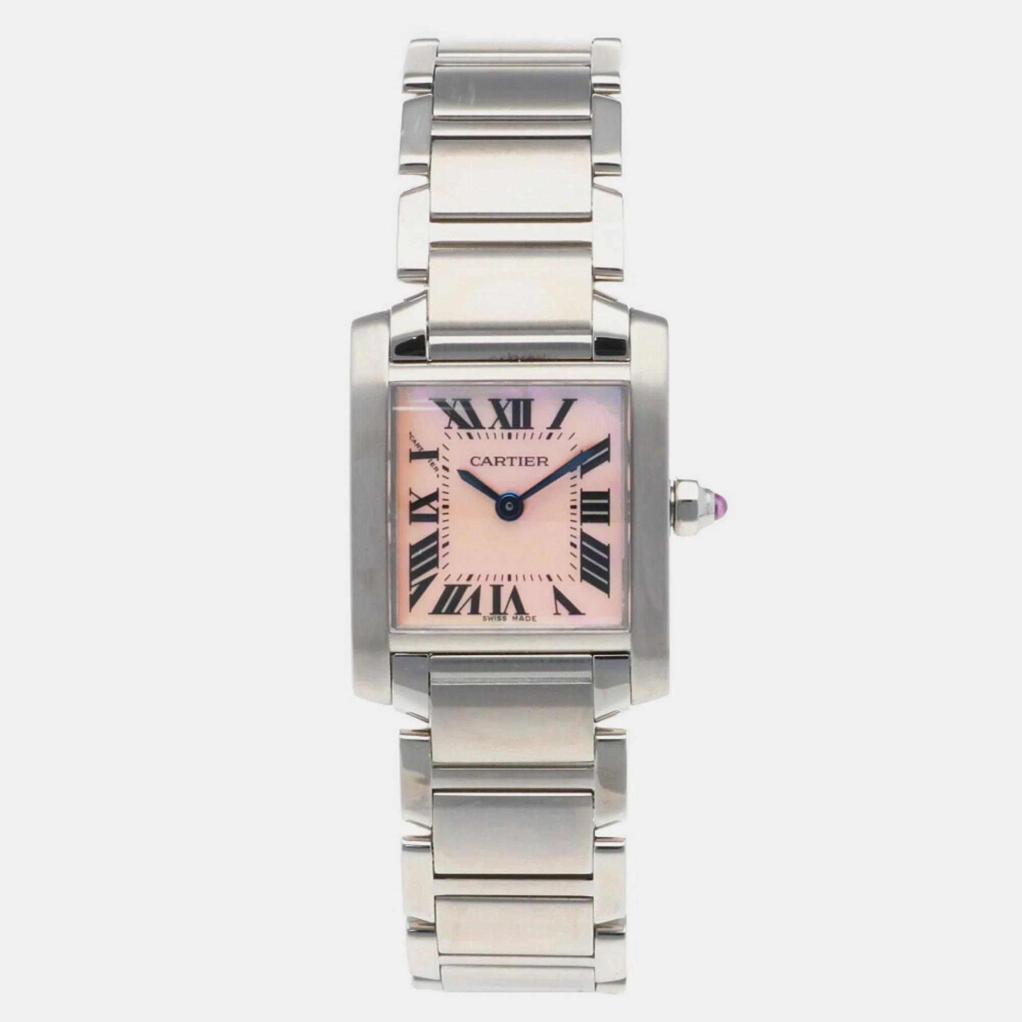 Cartier Pink Shell Stainless Steel Tank Francaise 2384 Automatic Women's Wristwatch 20 Mm