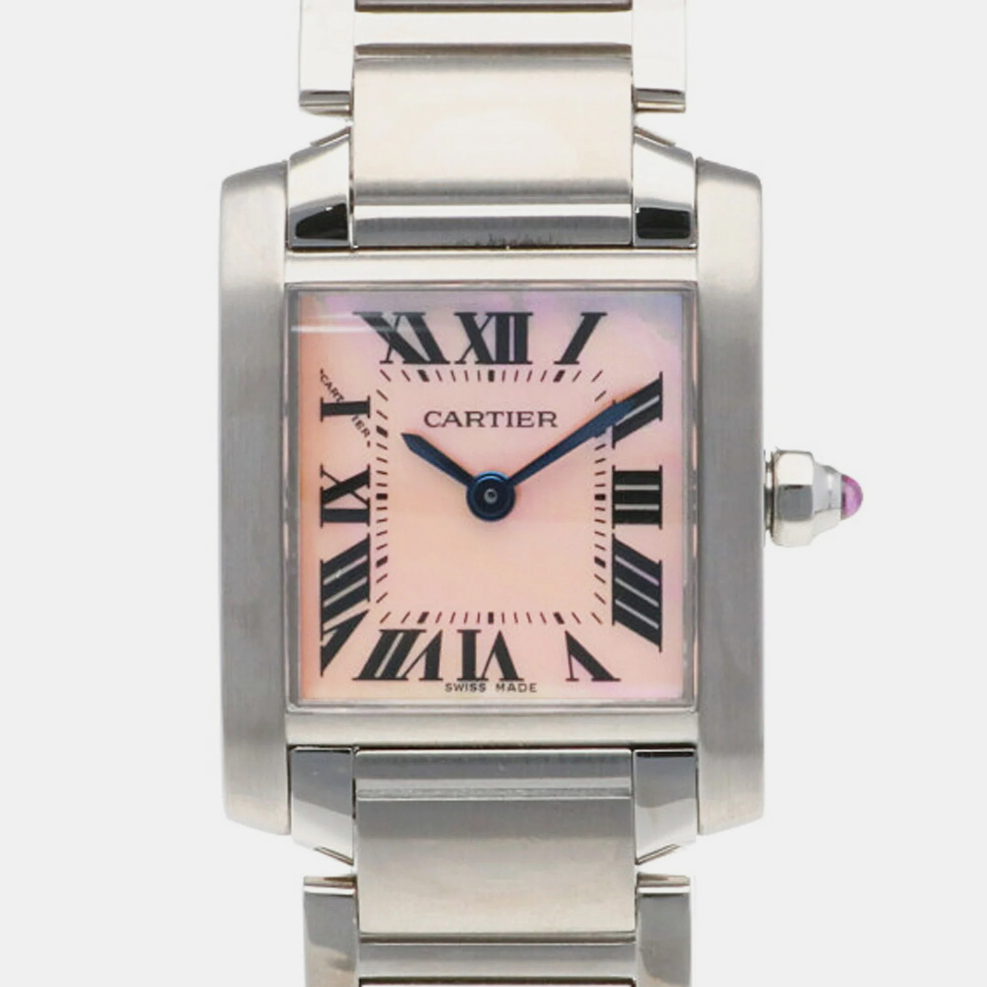 Cartier Pink Shell Stainless Steel Tank Francaise 2384 Automatic Women's Wristwatch 20 Mm