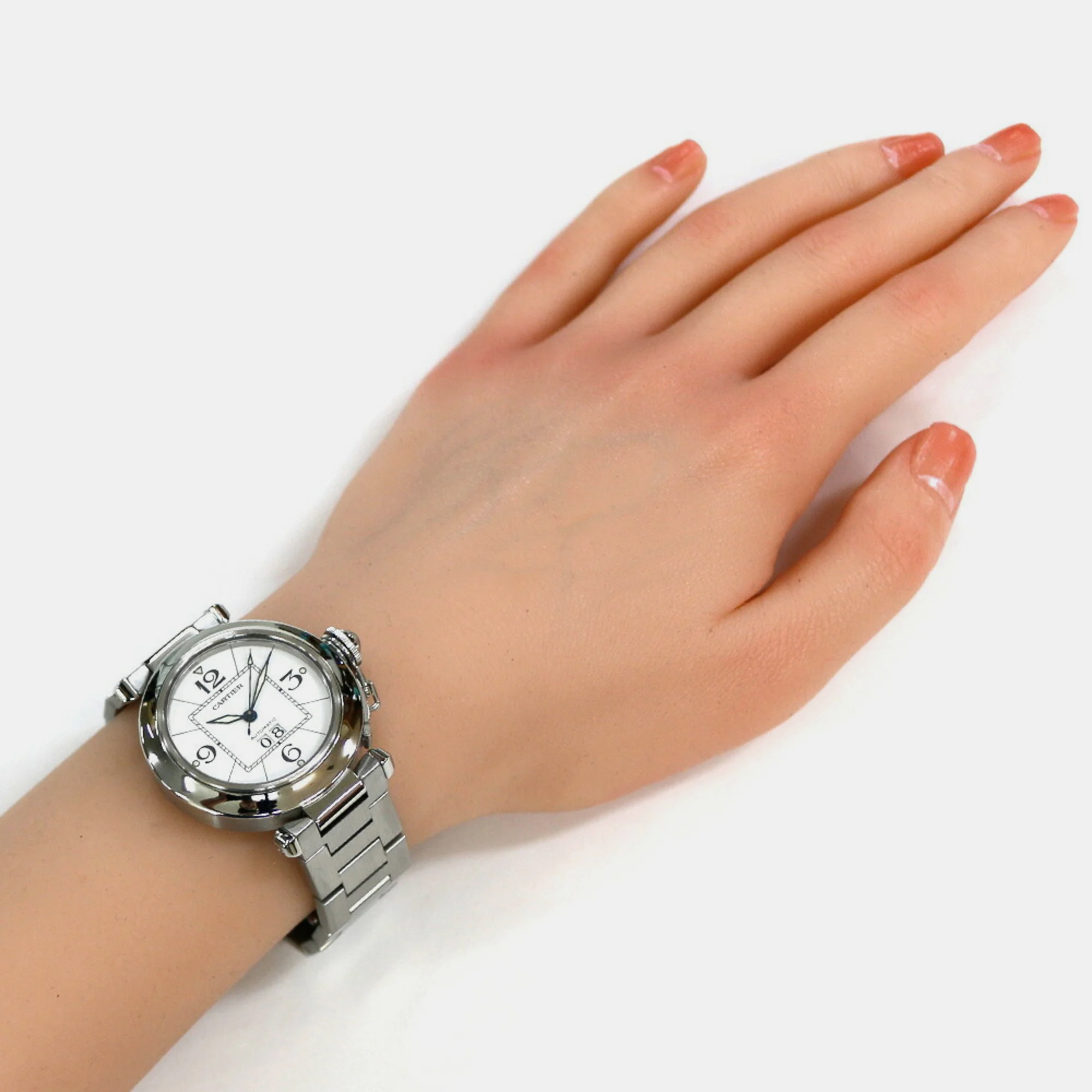 Cartier White Stainless Steel Pasha C De Cartier 2475 Automatic Women's Wristwatch 35.5 Mm