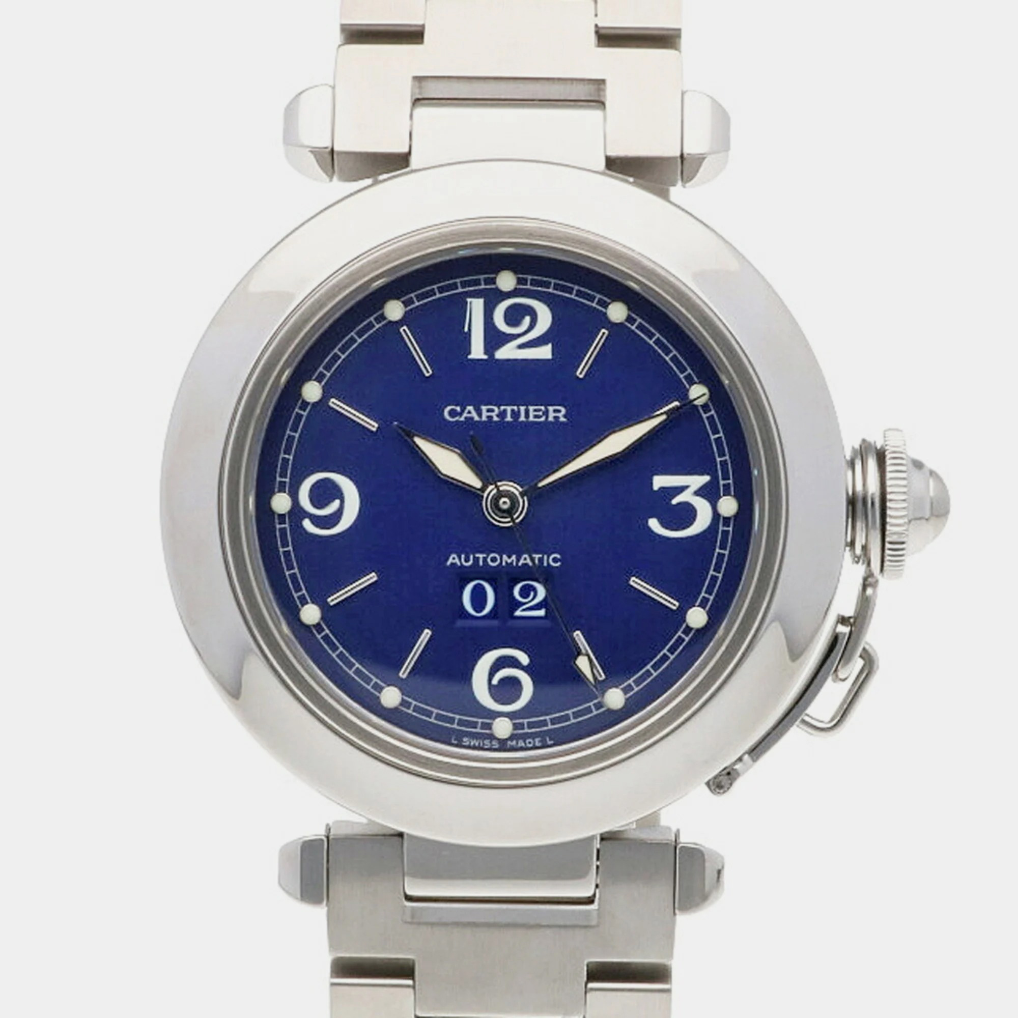 Cartier Blue Stainless Steel Pasha C De Cartier 2475 Automatic Women's Wristwatch 35.5 Mm