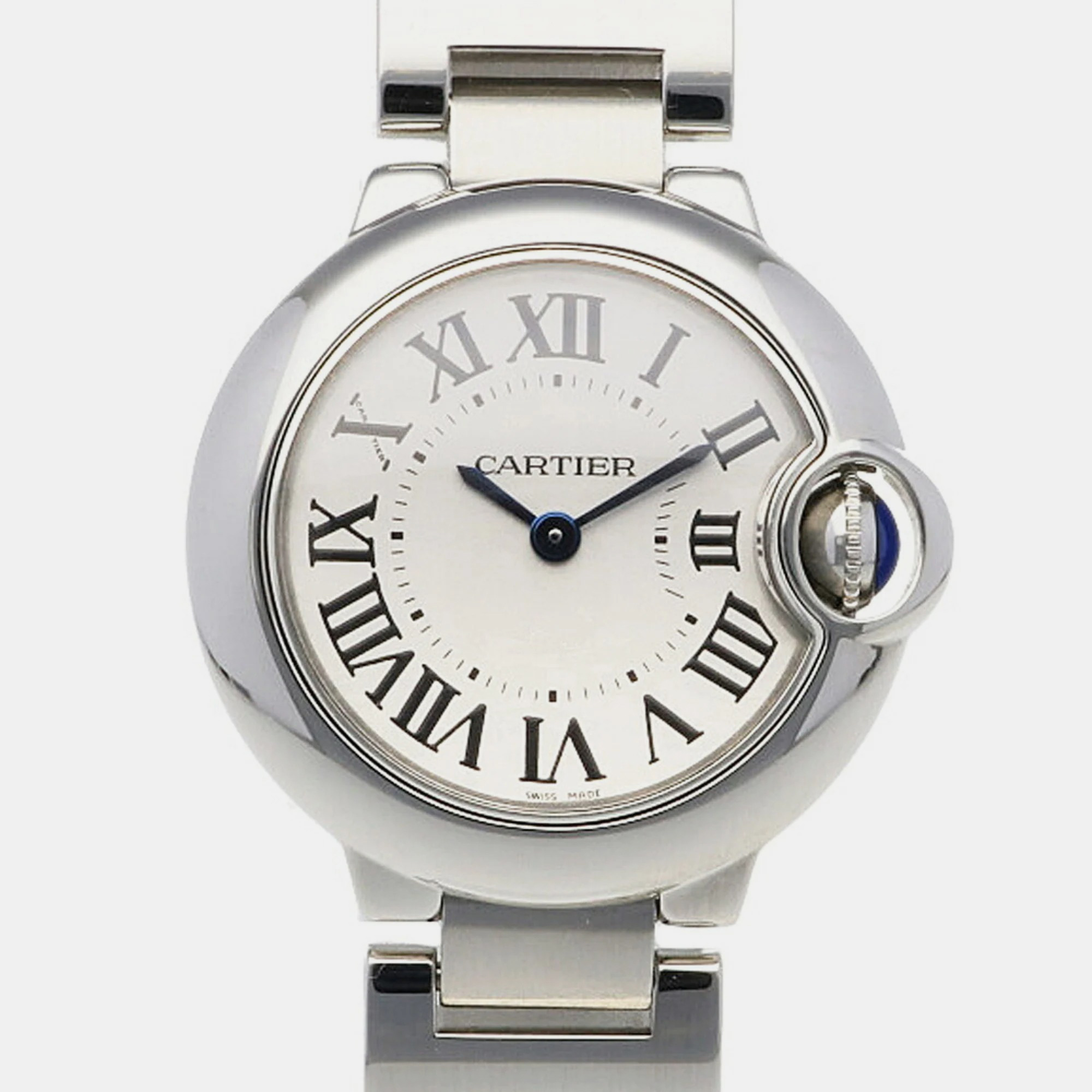 Cartier Silver Stainless Steel Ballon Bleu 3009 Quartz Women's Wristwatch 28 Mm