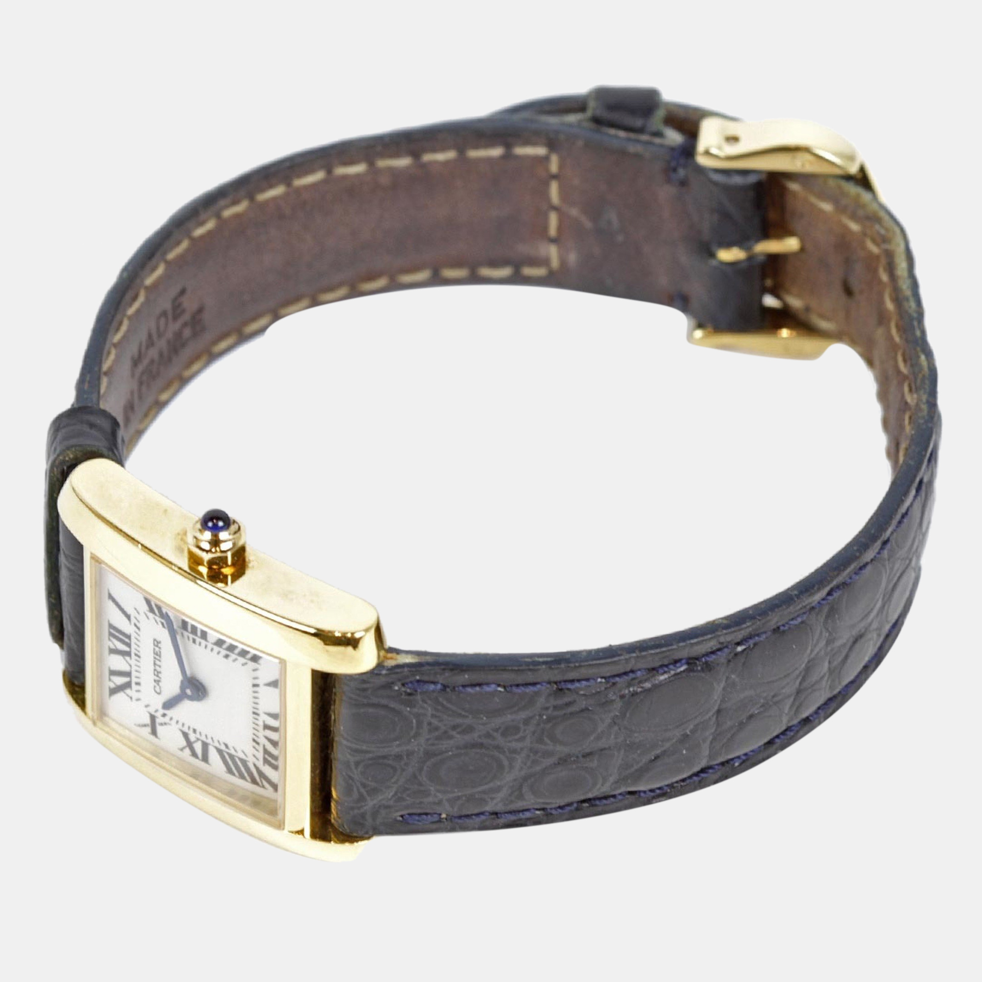 Cartier White 18k Yellow Gold Tank Francaise 2385 Quartz Women's Wristwatch 20 Mm