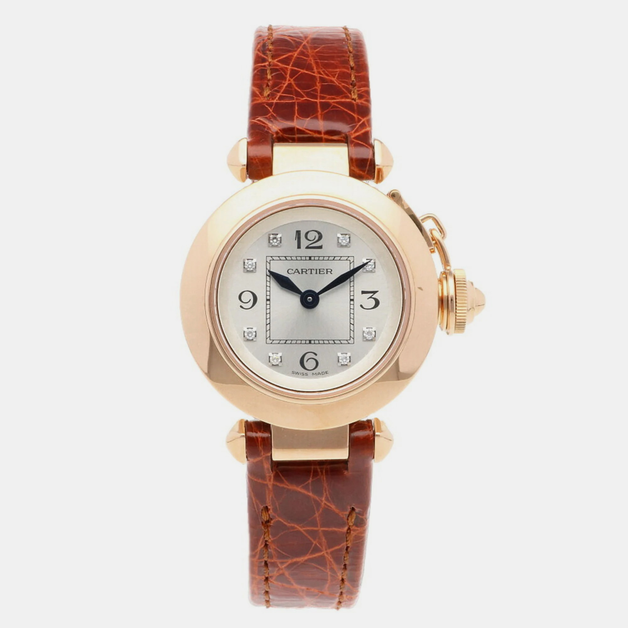 Cartier Silver 18k Rose Gold Diamond Miss Pasha 3133 Quartz Women's Wristwatch 27 Mm
