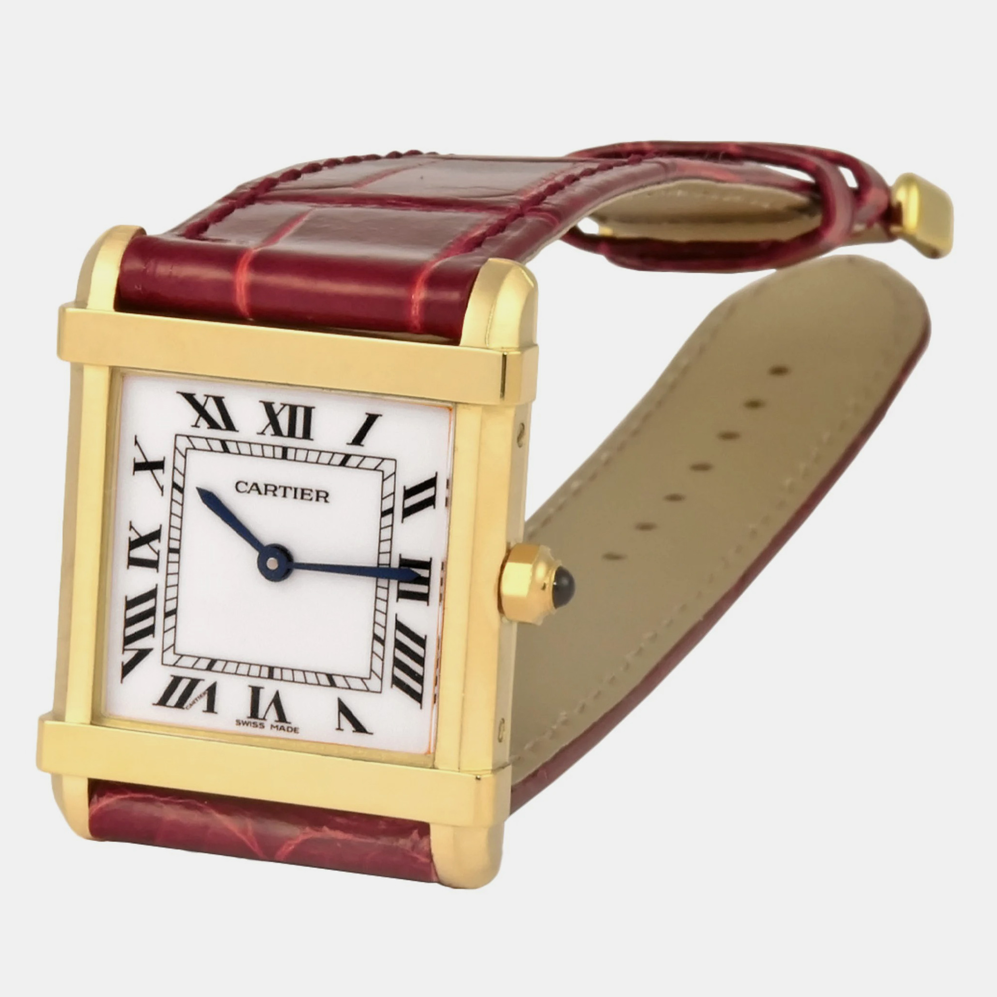 Cartier White 18k Yellow Gold Tank Chinoise Quartz Women's Wristwatch 23 Mm