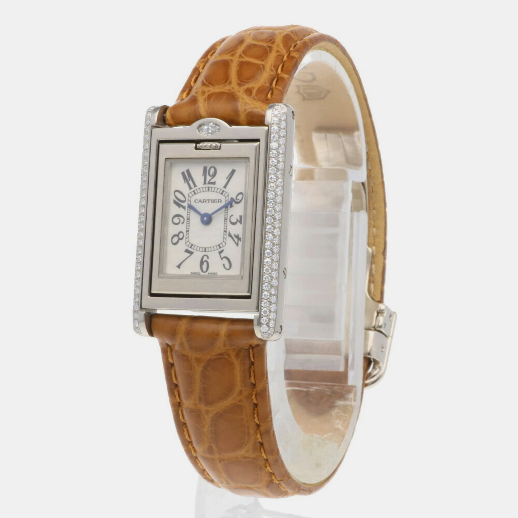 Cartier Silver 18k White Gold Tank Basculante WA202751 Quartz Women's Wristwatch 22 Mm