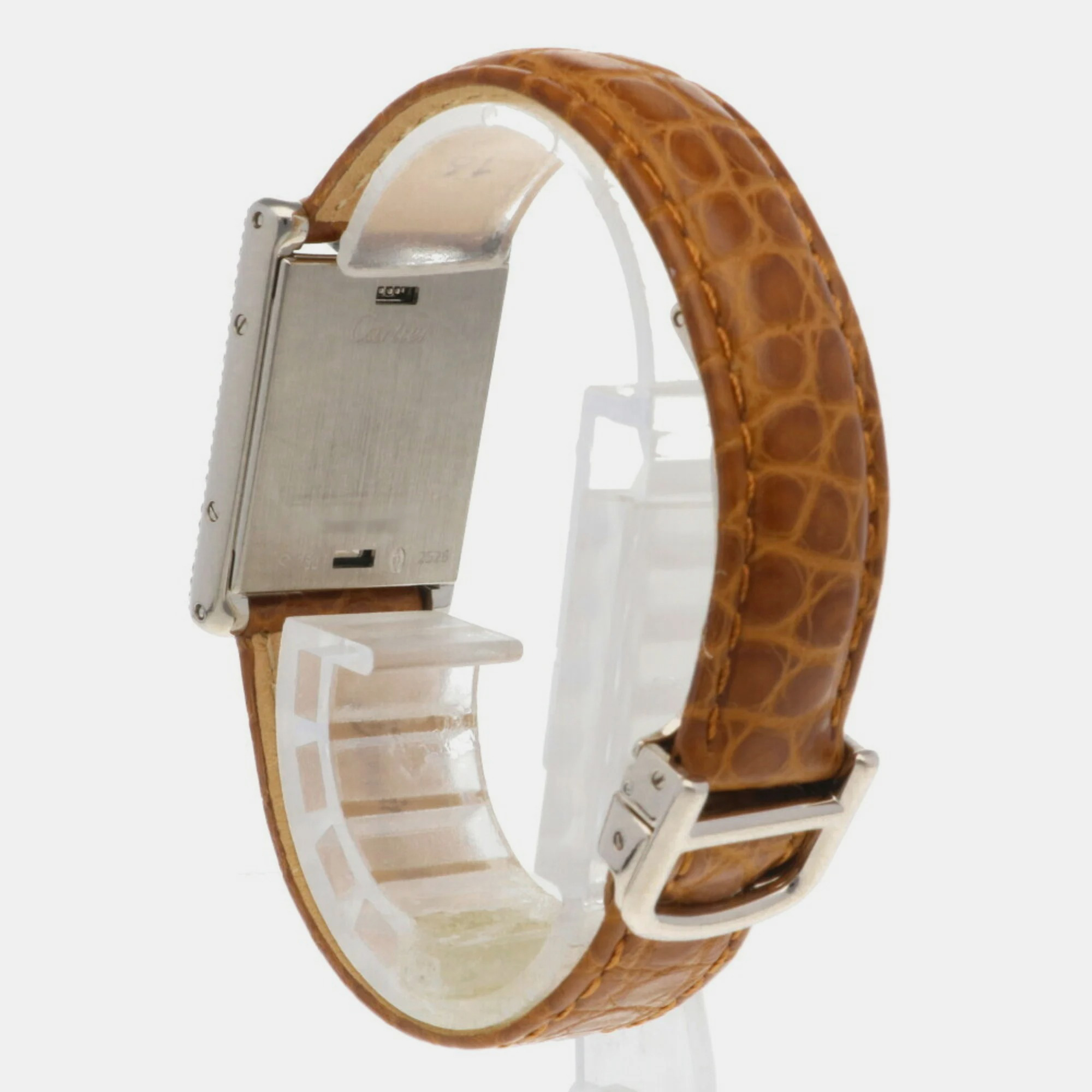 Cartier Silver 18k White Gold Tank Basculante WA202751 Quartz Women's Wristwatch 22 Mm