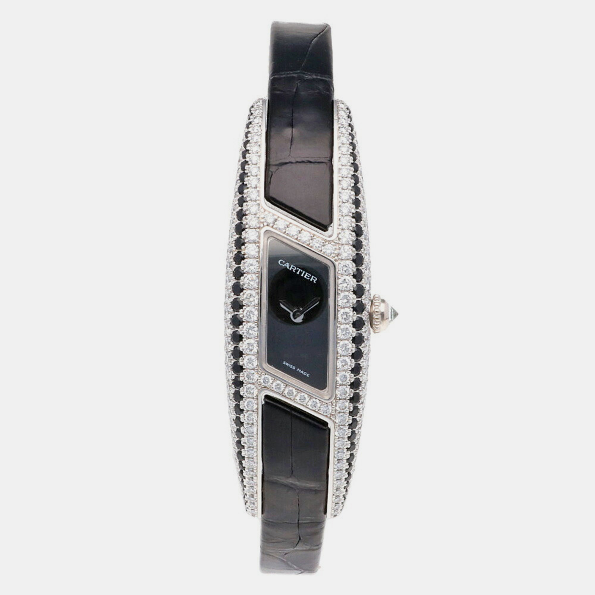 Cartier Black 18k White Gold Himalia Quartz Women's Wristwatch 16.5 Mm