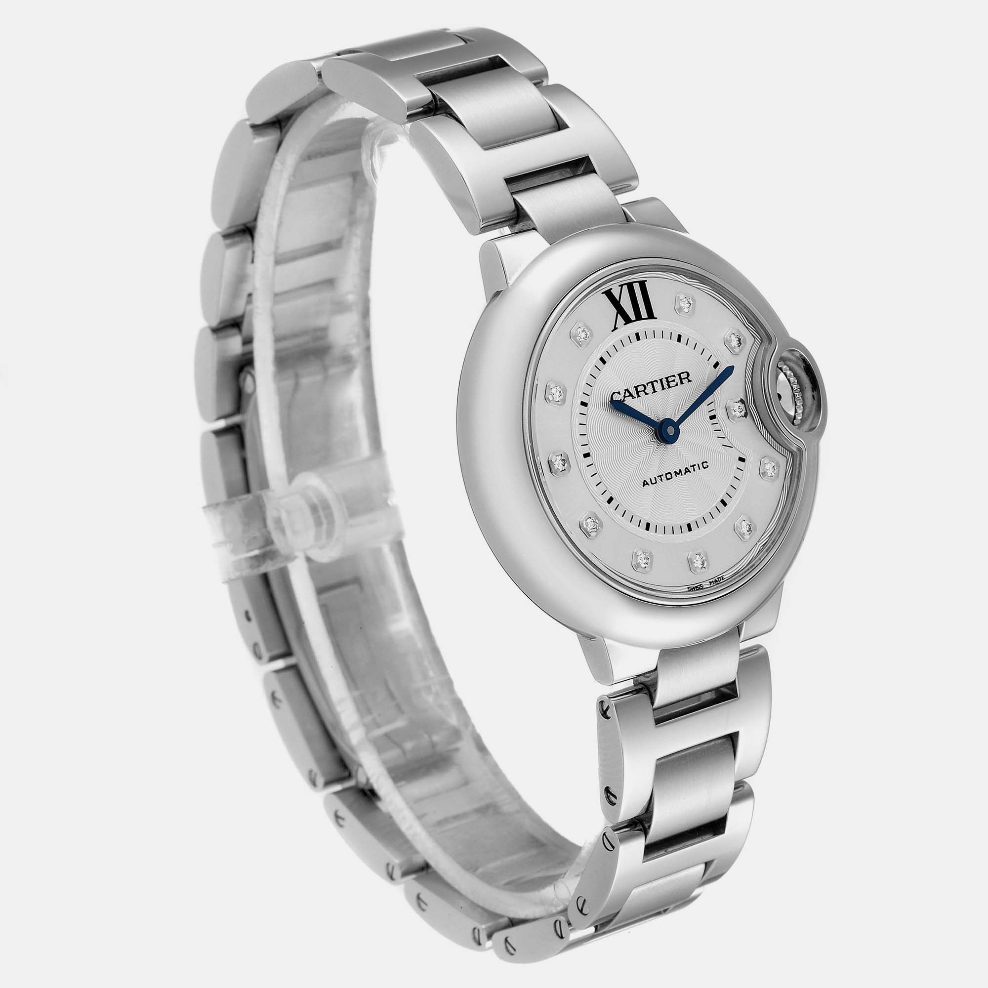 Cartier Ballon Bleu Automatic Diamond Steel Watch WE902074 33 Mm