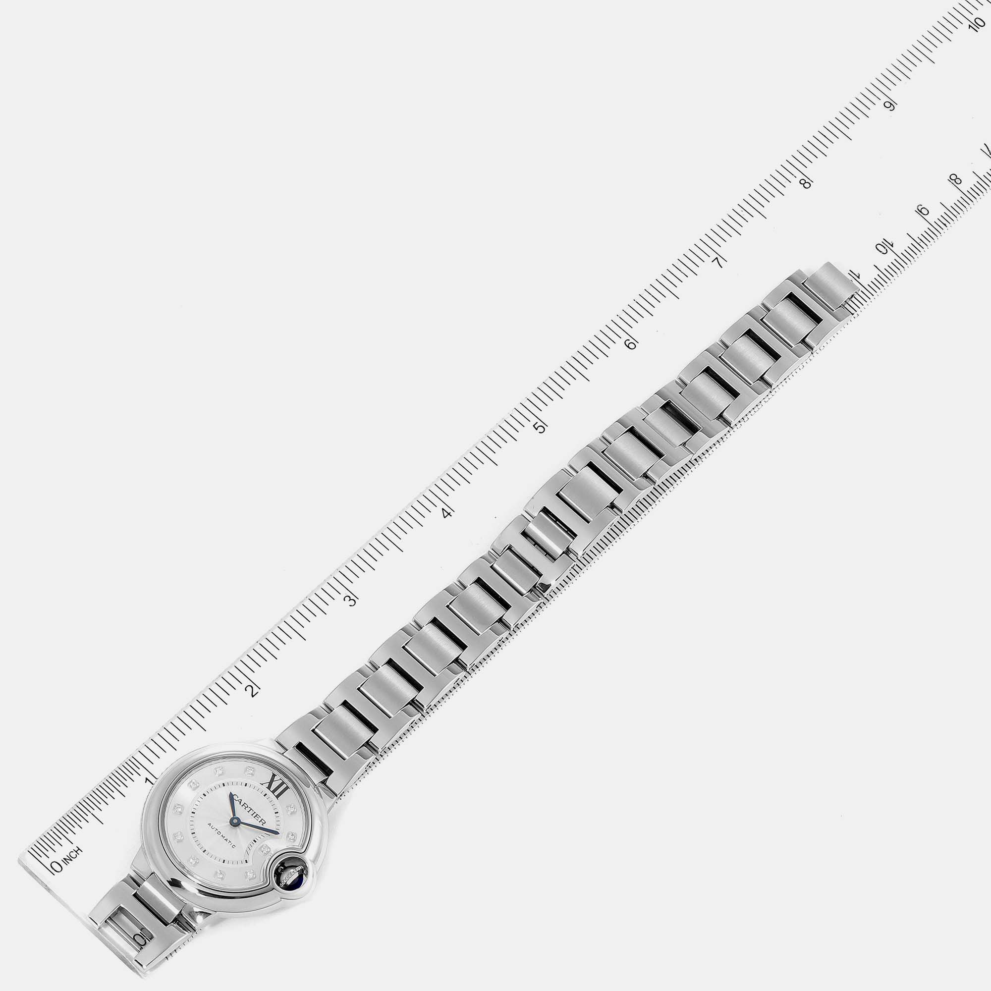 Cartier Ballon Bleu Automatic Diamond Steel Watch WE902074 33 Mm