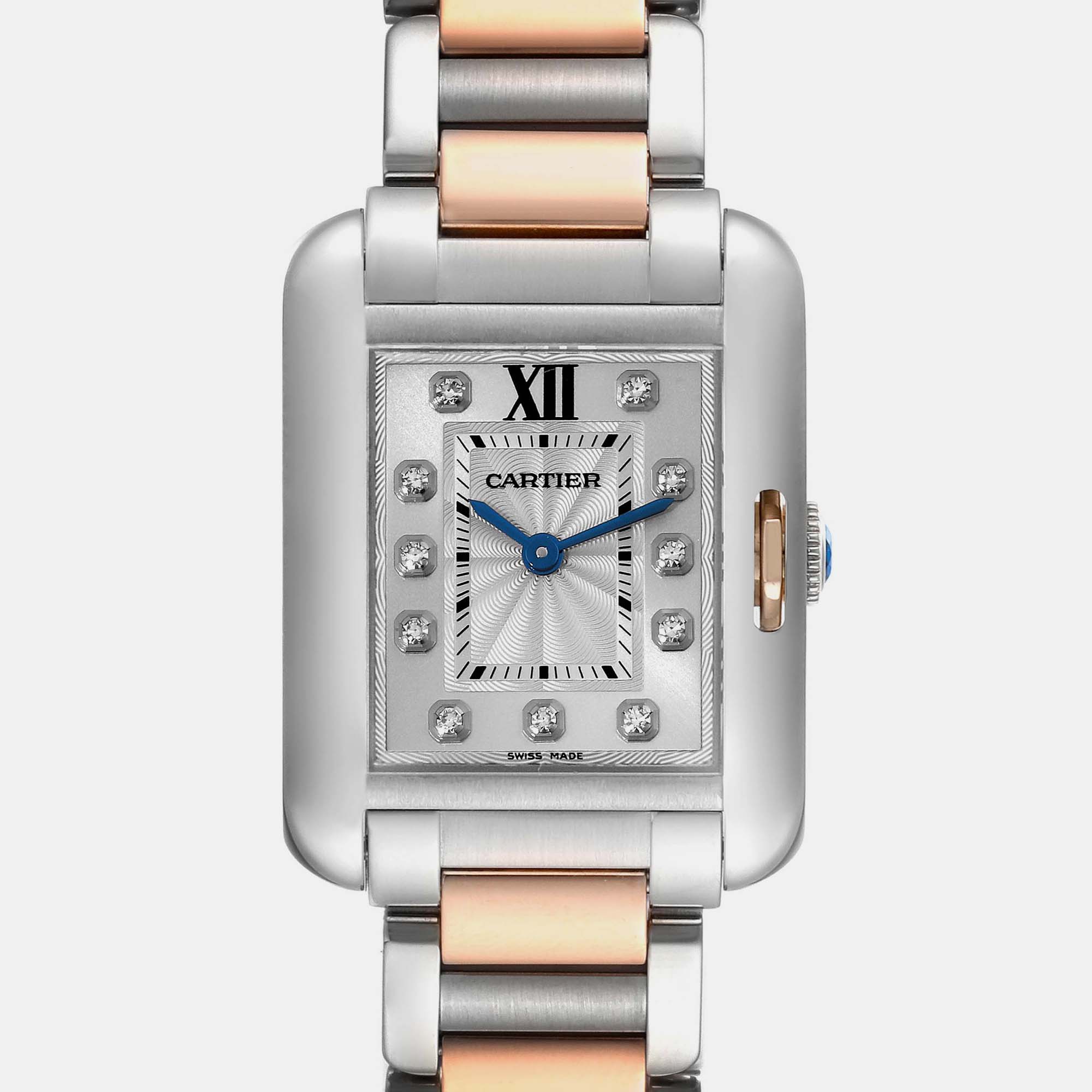 Cartier Tank Anglaise Small Steel Rose Gold Diamond Ladies Watch WT100024 30.2 Mm X 22.7 Mm