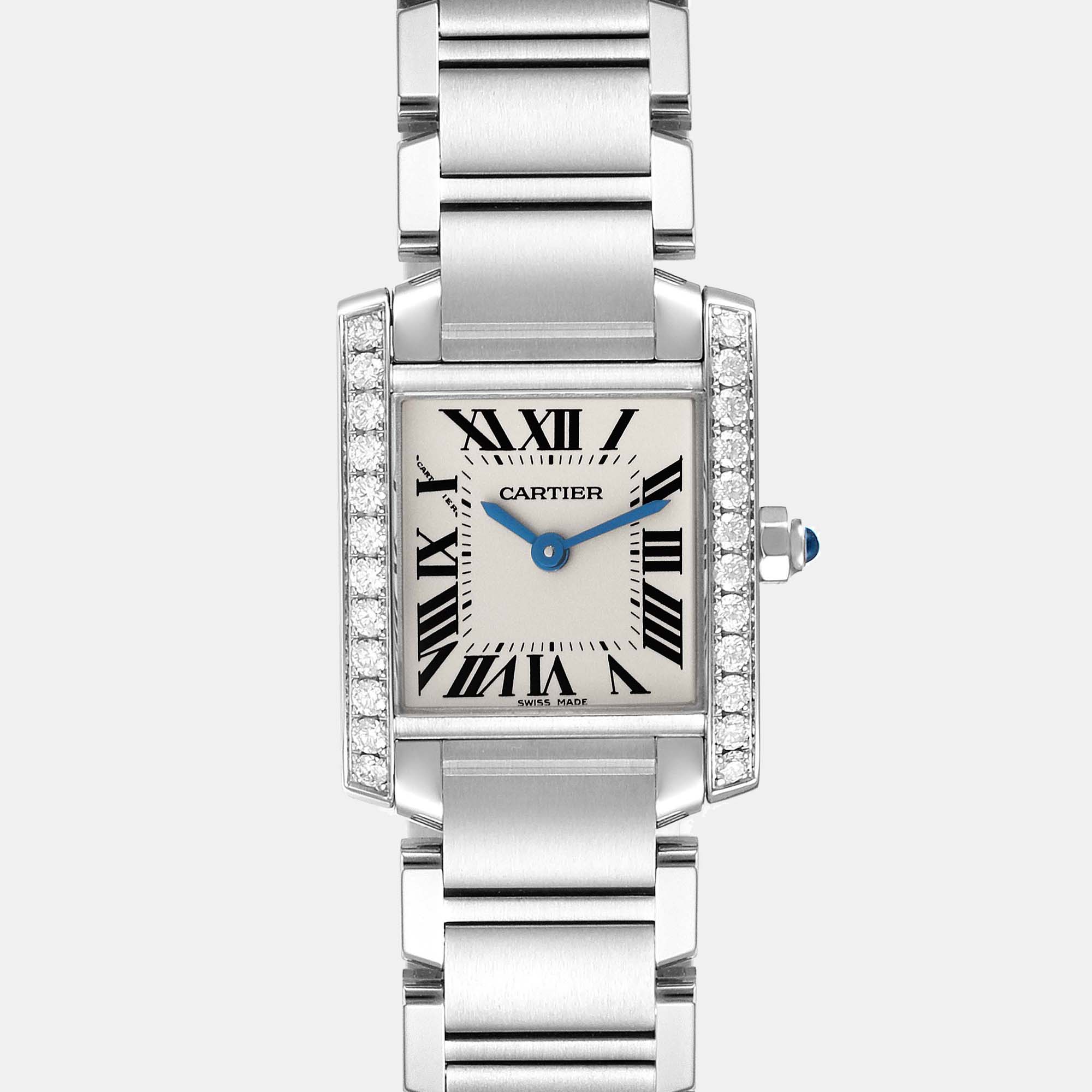 Cartier Tank Francaise Small Steel Diamond Bezel Ladies Watch W4TA0008 20 X 25 Mm