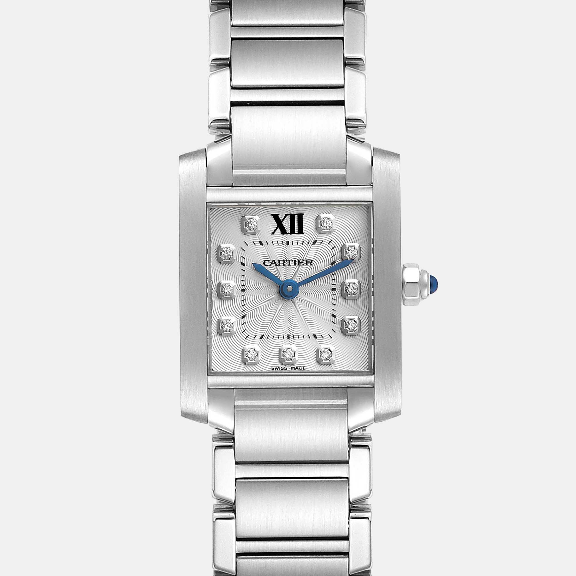 Cartier Tank Francaise Small Steel Diamond Dial Ladies Watch WE110006 20 X 25 Mm