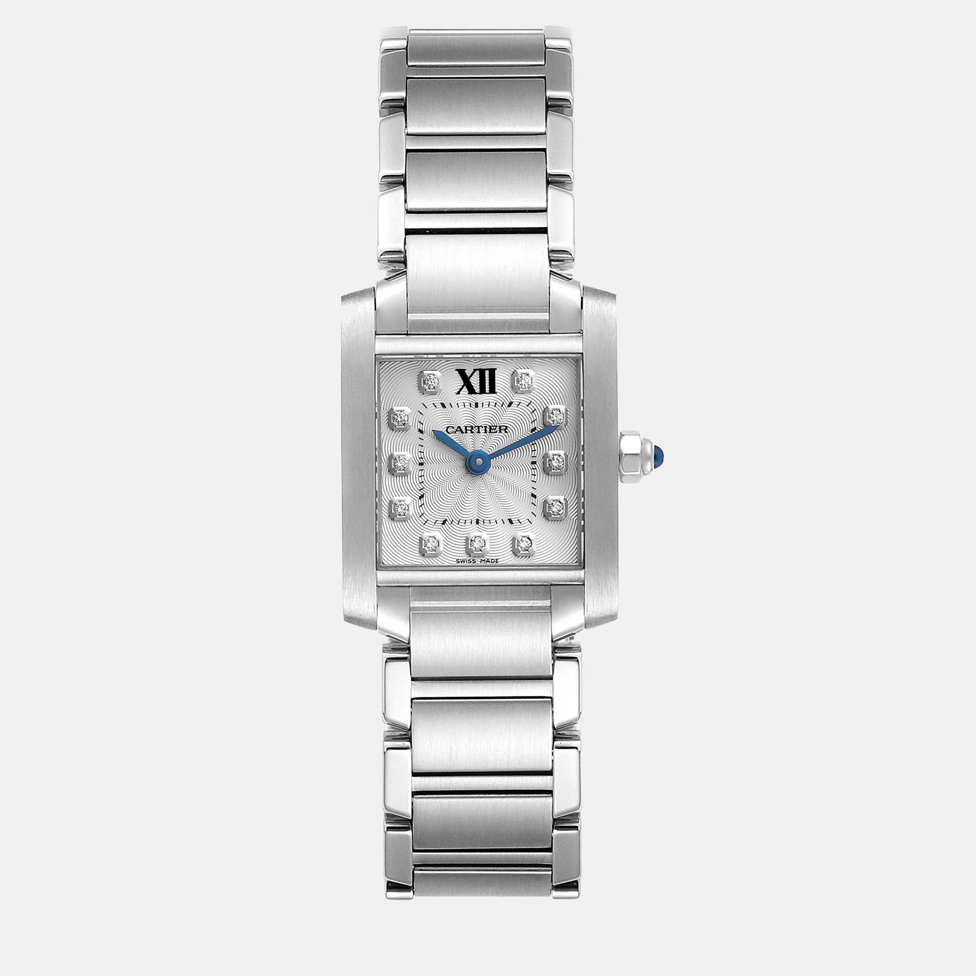 Cartier tank francaise small steel diamond dial ladies watch we110006 20 x 25 mm