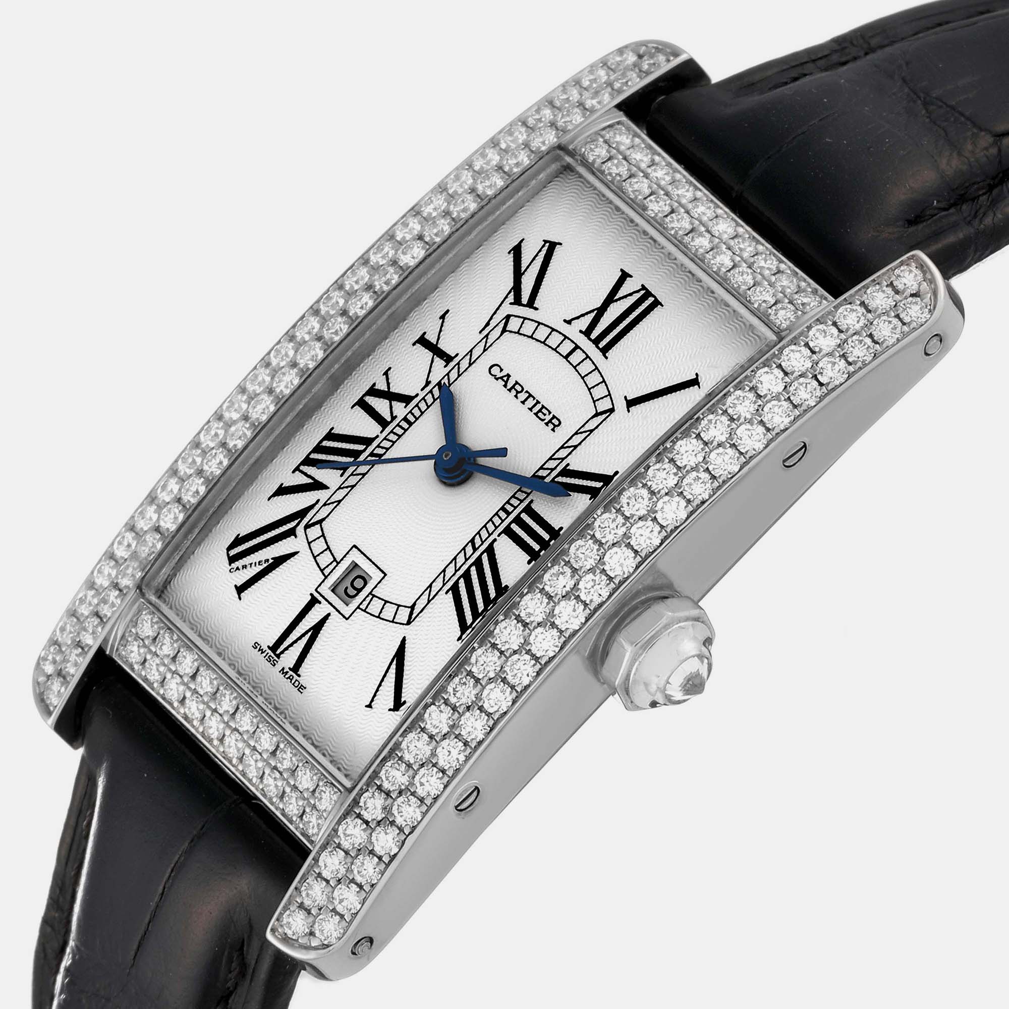 Cartier Tank Americaine White Gold Diamond Ladies Watch 2490 22.0 Mm X 41.0 Mm