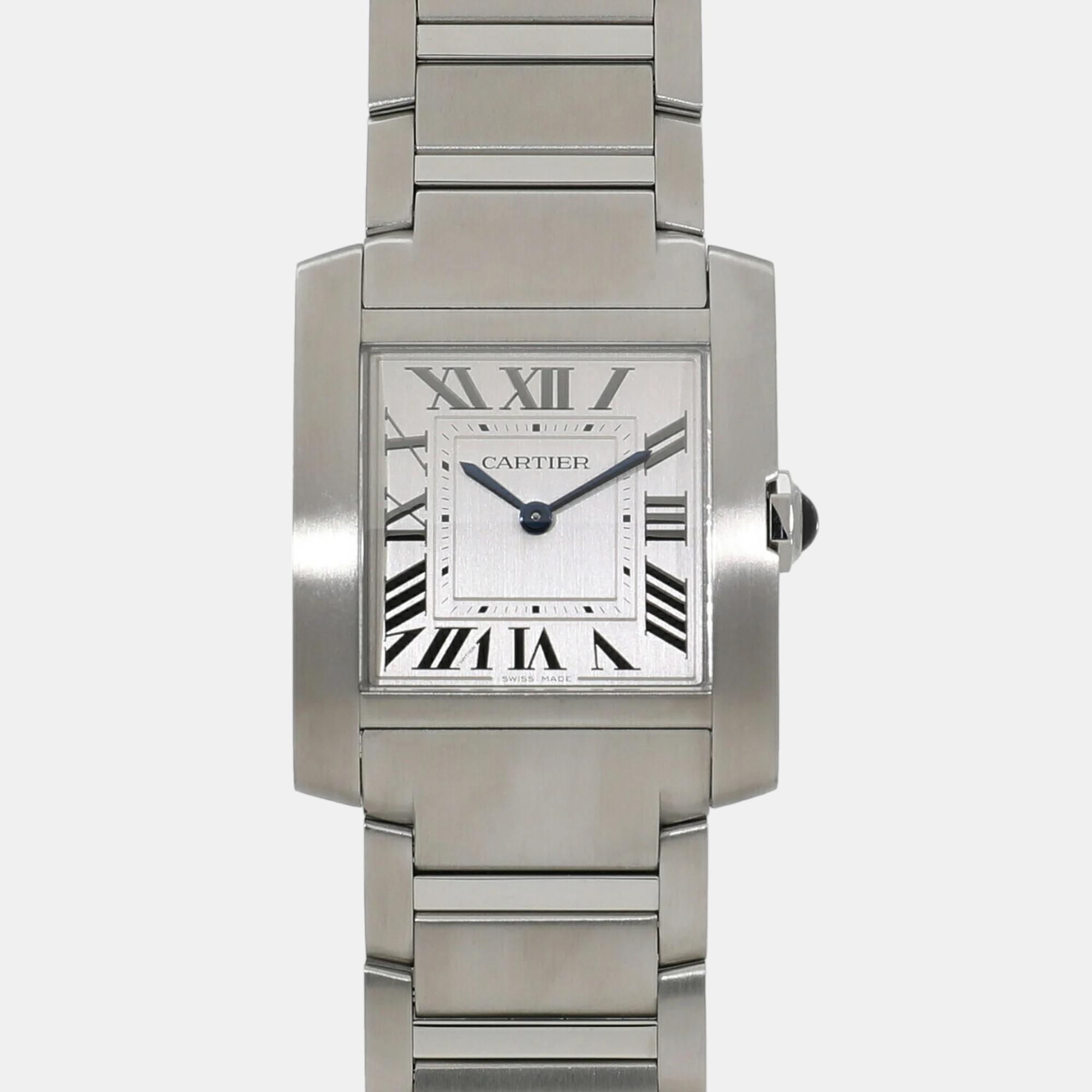 Cartier silver stainless steel tank francaise wsta0074 women's wristwatch