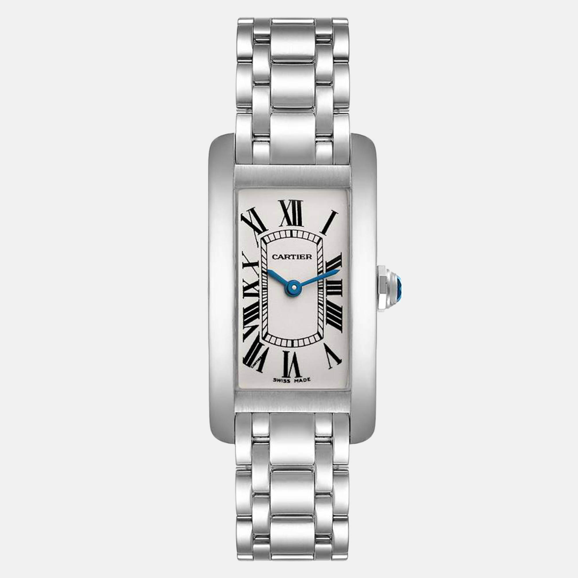 Cartier tank americaine silver dial white gold women's watch w26019l1 19.0 x 35.0 mm